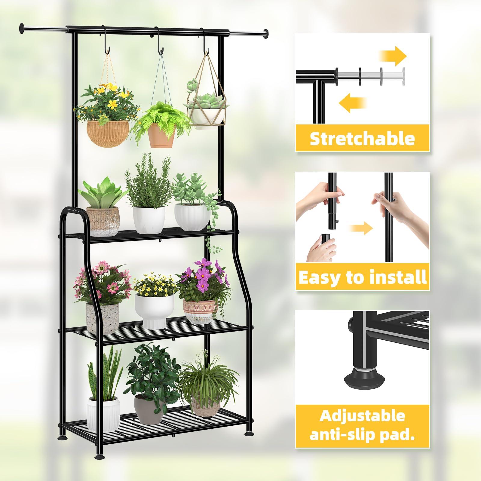 Simple Trending Plant Stand Indoor Outdoor, Heavy Duty Metal 3 Tiered Hanging Plant Shelf for Multiple Flower Planter Holder Tall Large Rack for Living Room Garden Balcony, Black - Image 6