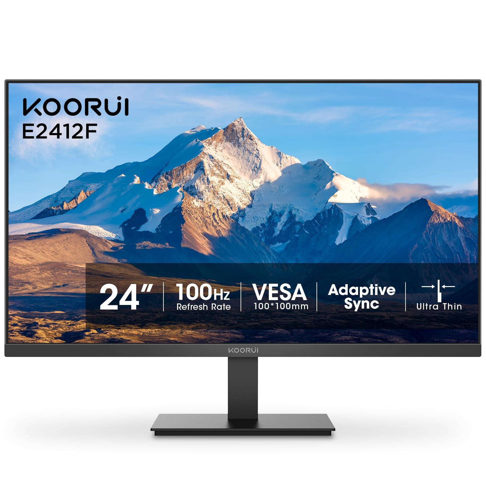 KOORUI 24-inch Computer Monitor Full HD 1920 x 1080p 100Hz VA Display 3000:1 Contrast Ratio with HDMI VGA, Three-Sided Slim Bezels, Freesync, 100 x 100 mm VESA Mountable, Ergonomic Tilt, Black
