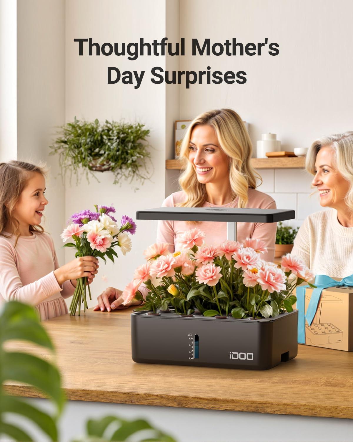 iDOO Hydroponics Growing System Kit 12Pods, Gardening Gifts for Women Mom, Indoor Herb Garden with LED Grow Light, Built-in Fan, Auto-Timer, Adjustable Height Up to 11.3", 12Pods-Black - Image 7