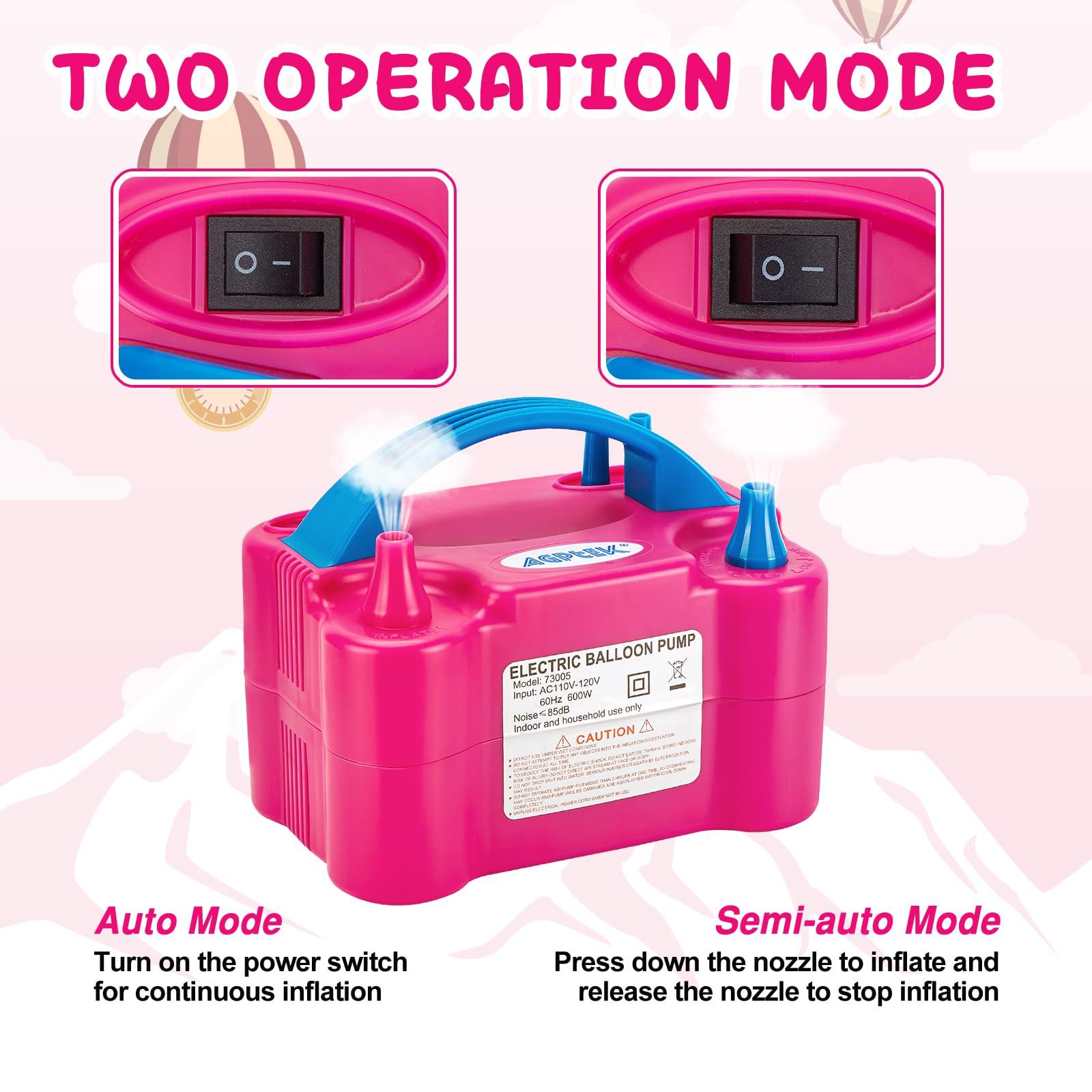 AGPTEK Electric Air Balloon Pump, 110V 600W Rose Red Portable Dual Nozzle Inflator/Blower for Party Decoration - Image 5