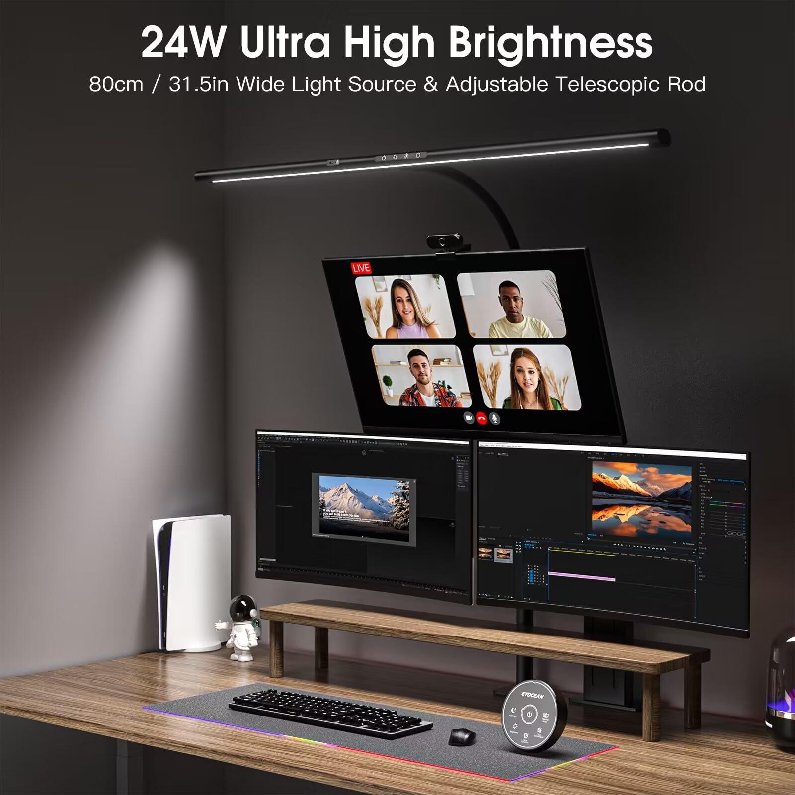EYOCEAN Desk Lamp, 31.5" Wide 24W for Home Office,Gesture Sensing Control Desk Light, Dimmable & Color Temperature, Eye-Caring Office Lamp, Brightest Architect Light for Screen/Workbench - Image 2