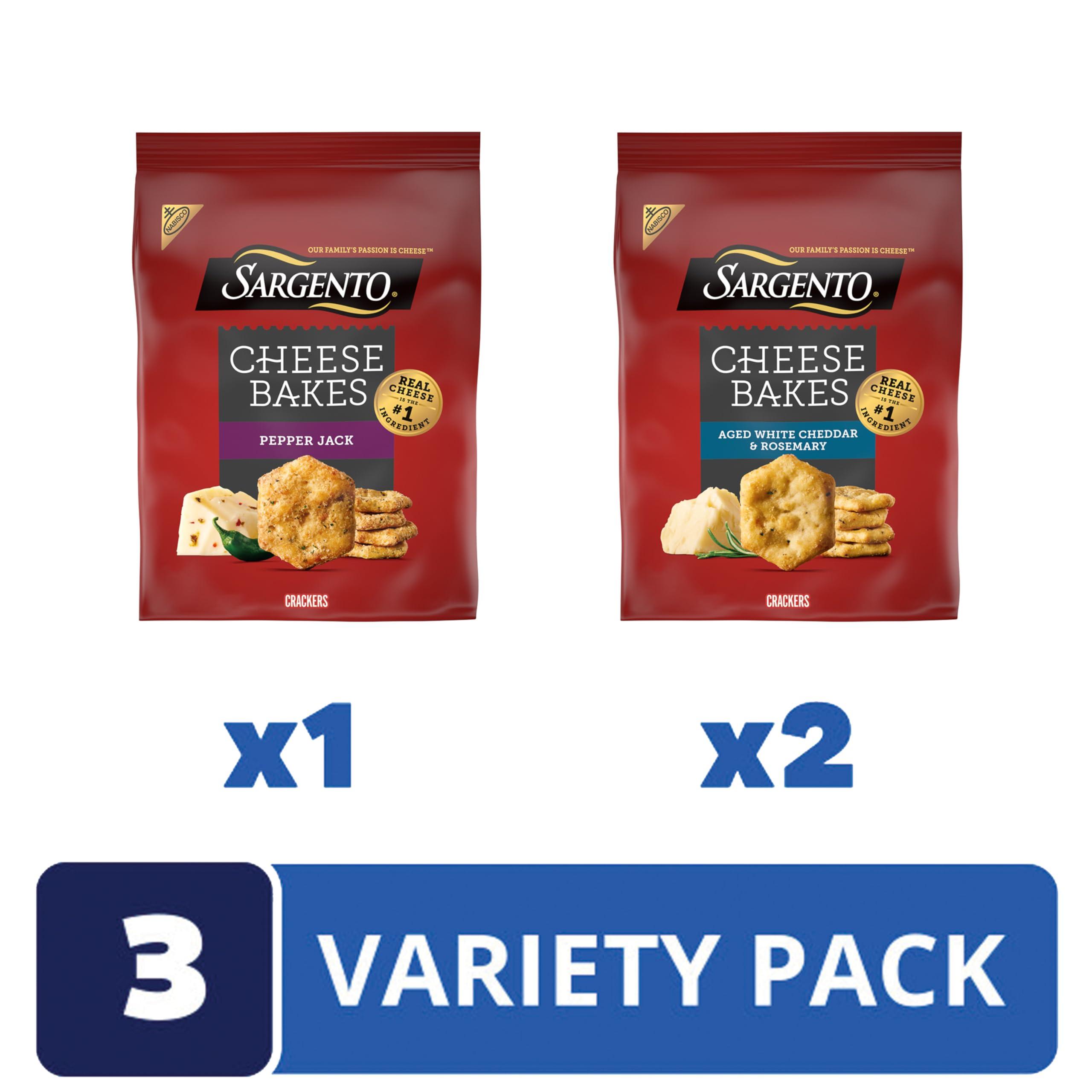 Sargento® Cheese Bakes Crackers Variety Pack, Aged White Cheddar and Rosemary and Pepper Jack, Cheese Crackers, Lunch Snacks, Bulk Snacks, 3 Bags - Image 3