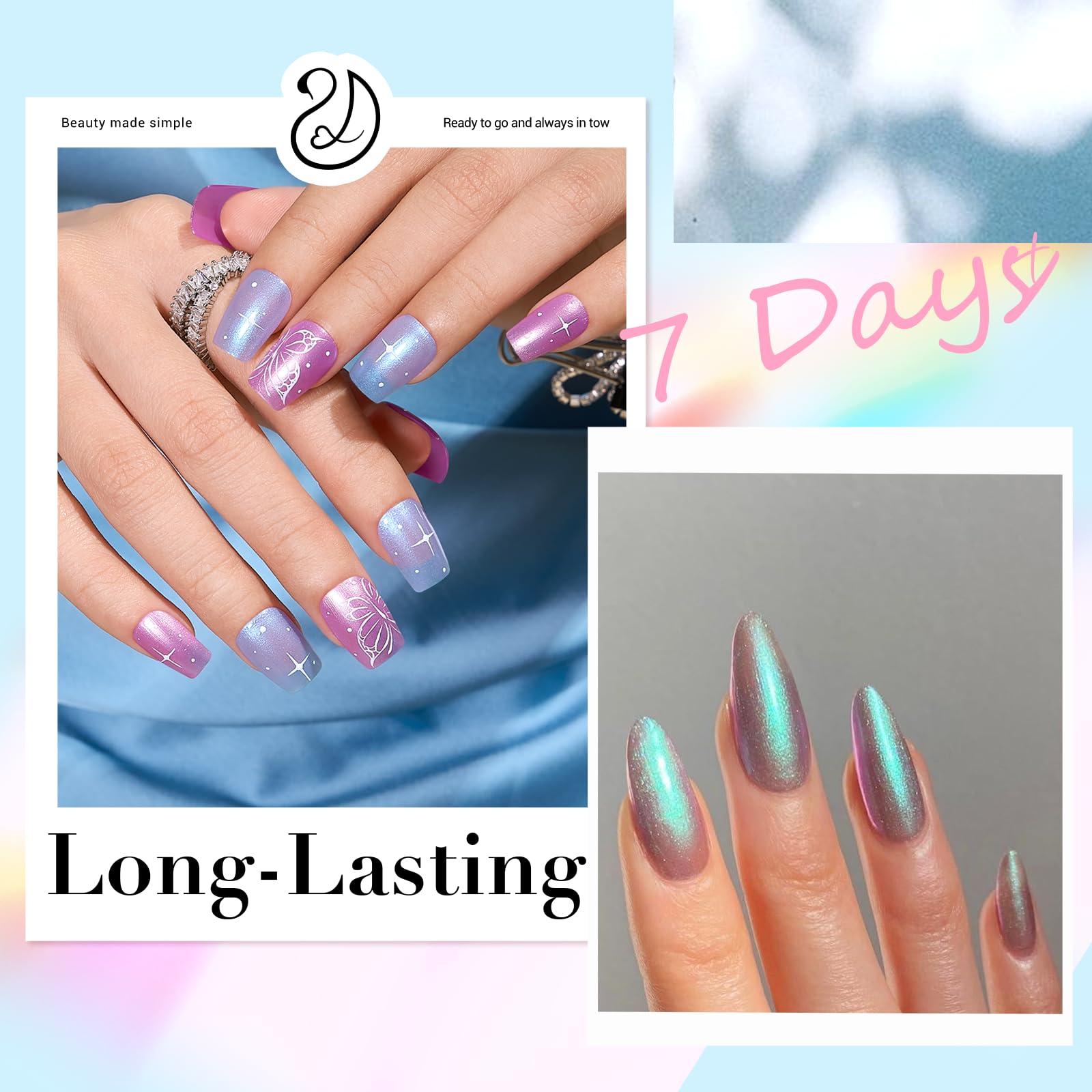 AZUREBEAUTY Nail Polish Set, 4 Colors Chameleon Green Glitter Purple Blue Holographic Spring Quick Dry Natural Fingernail Lacquer Strengthening Aurora Shimmer Kit with Top Coat DIY Salon at Home - Image 2