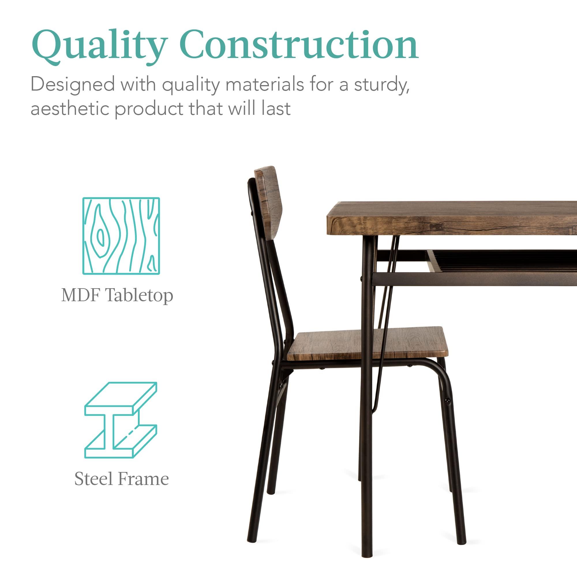 Best Choice Products 6-Piece 55in Modern Dining Set for Home, Kitchen, Dining Room w/Storage Racks, Rectangular Table, Bench, 4 Chairs, Steel Frame - Brown - Image 7
