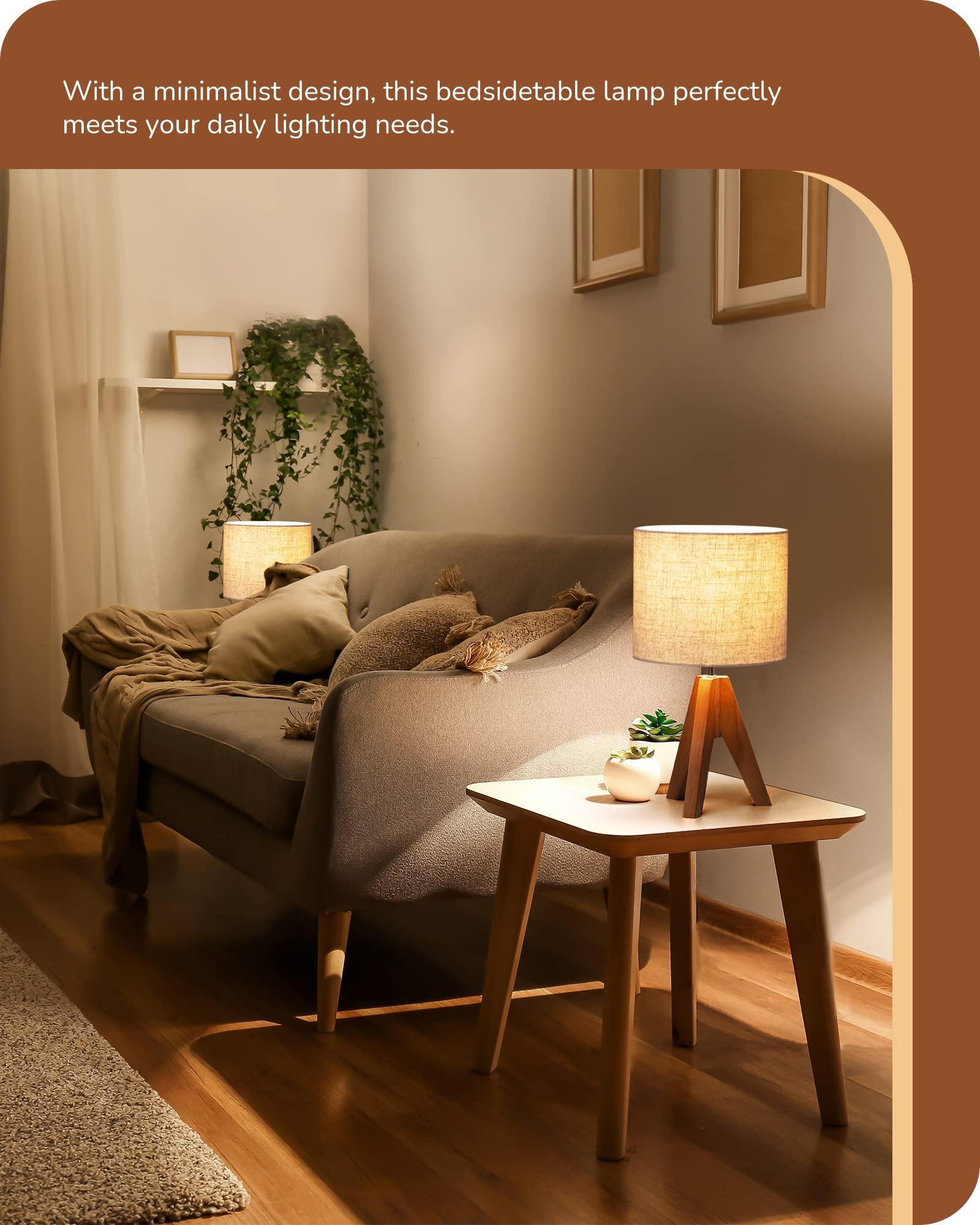 EDISHINE Tripod Table Lamp, Small Cute Bedside Lamp with Linen Beige Lampshade, Nightstand Lamp for Nursery, Bedroom, Kid Room, Living Room, Light Brown Wooden Base, E26 Socket, 14.2 Inch - Image 7