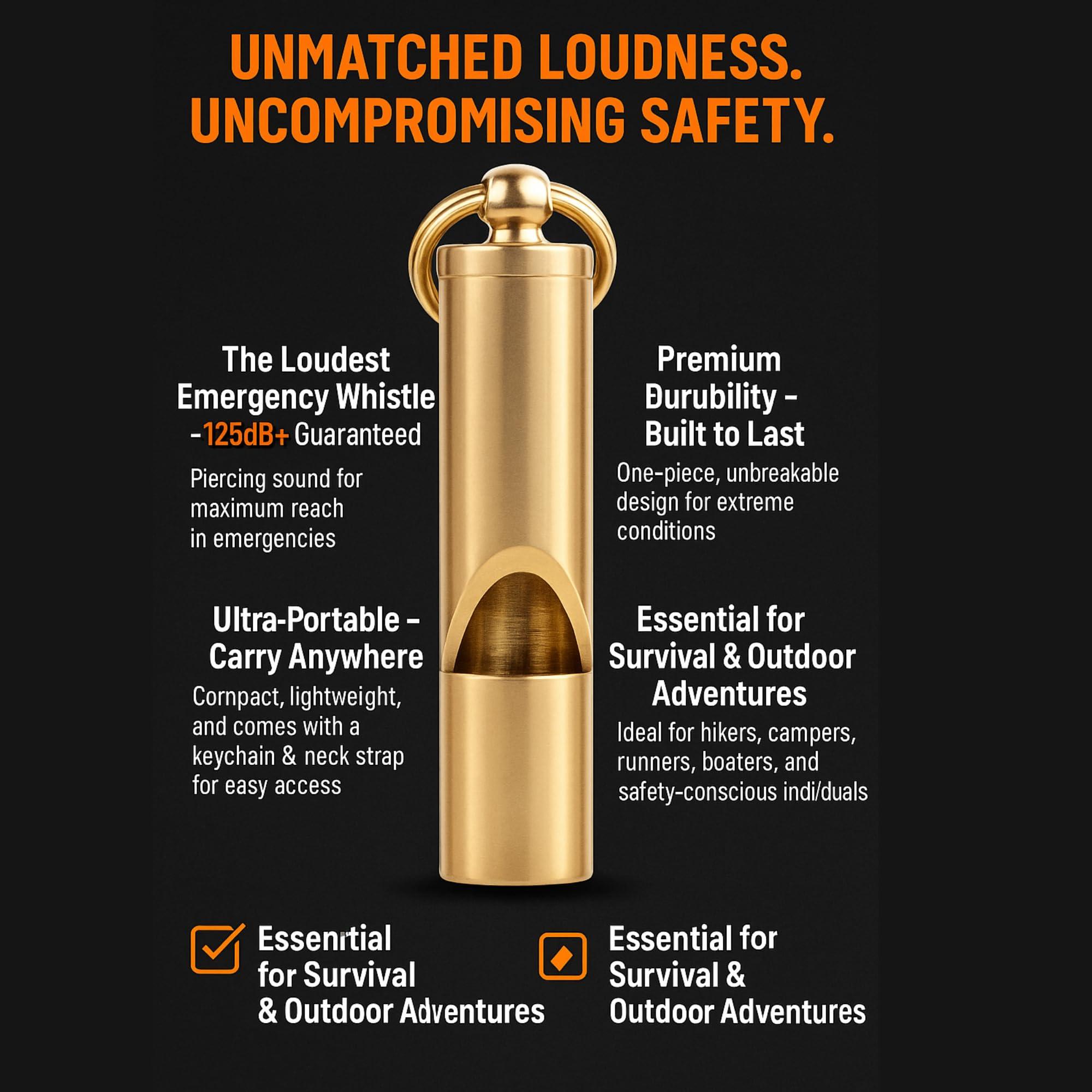 Loudest Brass Whistle Best Premium Emergency Whistle 125db+ One Piece Outdoor Survival Whistle On Key-Chain or Hang Around Your Neck and Carry it Anywhere! - Image 5