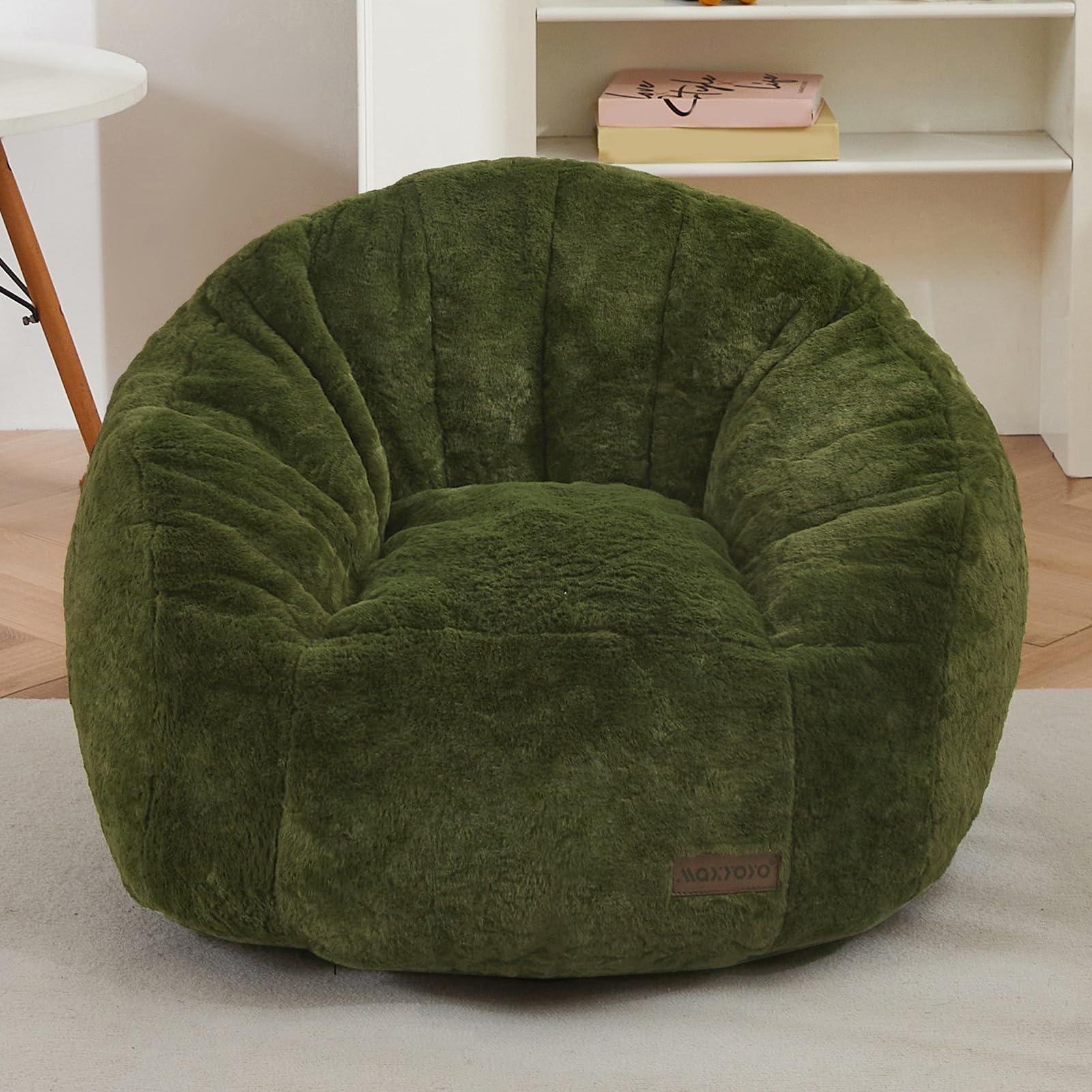 MAXYOYO Bean Bag Chair for Kids, Shell Shaped Bean Bag Couch for Boys and Girls, Toddler Chair Bean Bag Sofa for Playroom, Nursery Room, Green