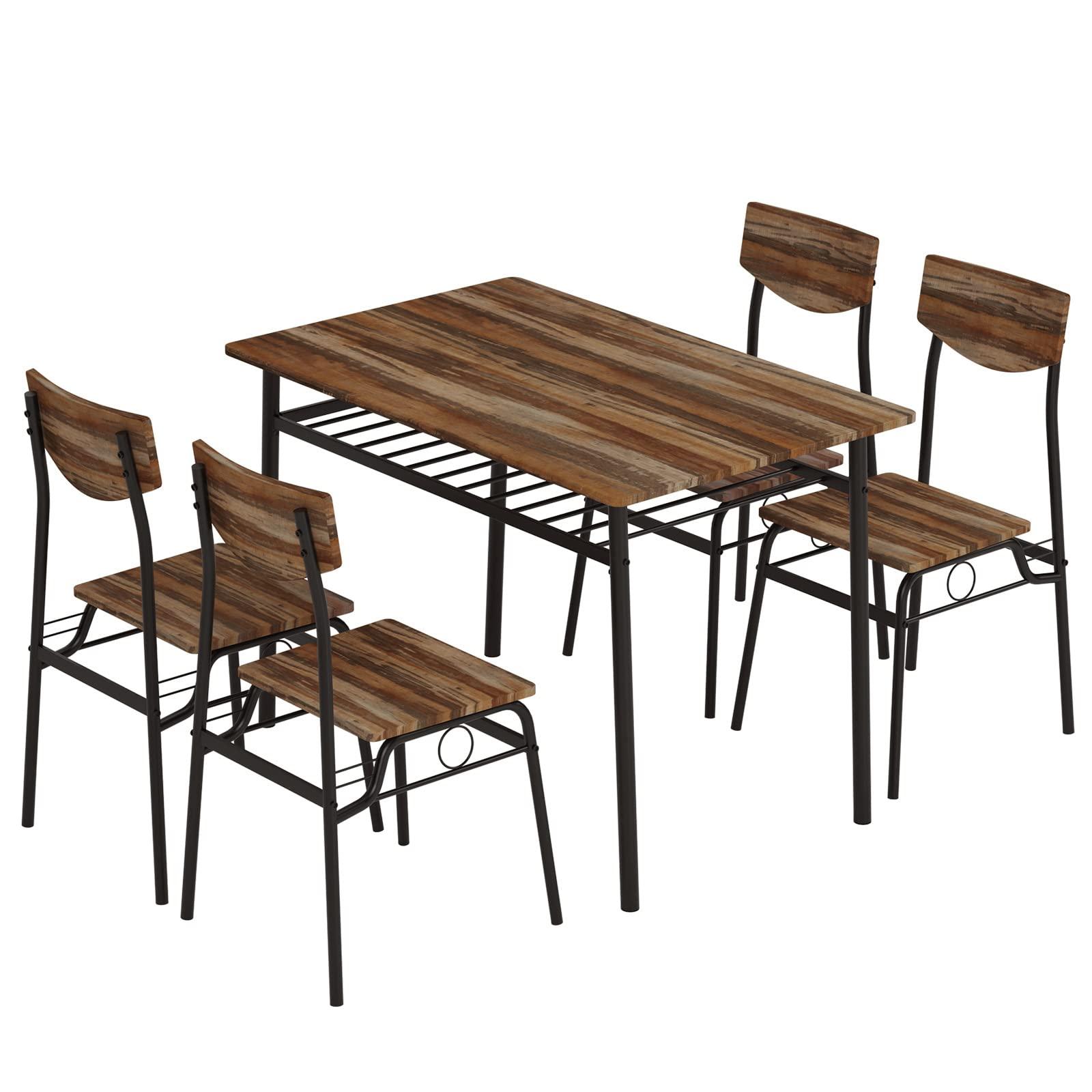 soges 5 Piece Dining Table Set for 4 Person, Kitchen Dinette Sets with 4 Chairs, Kitchen Table and 4 Chair Set with Storage Rack, Modern Dining Room Set with Wooden Top and Metal Legs - Image 3