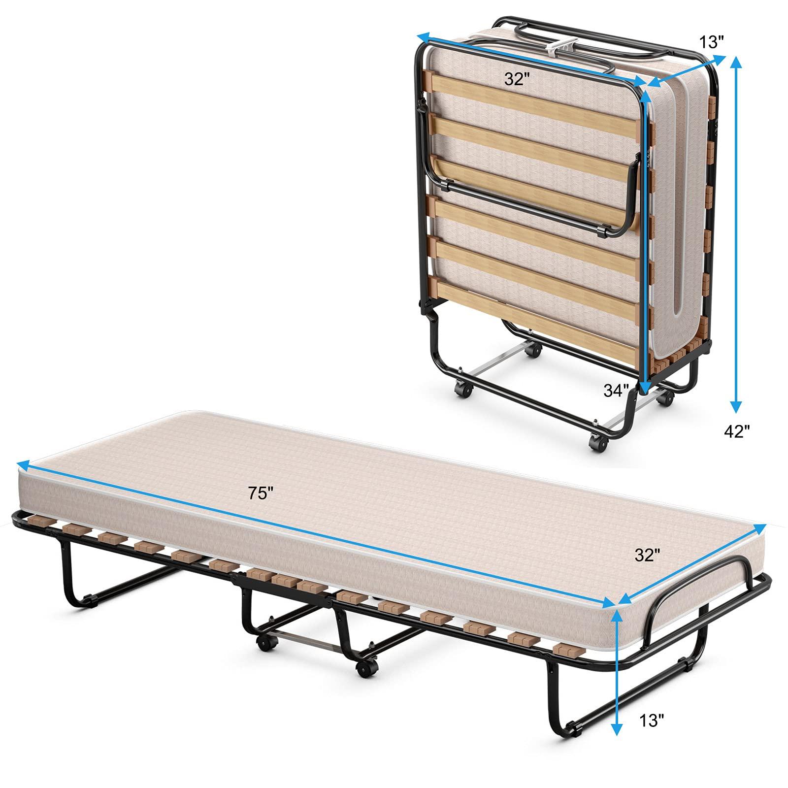 KOMFOTT Rollaway Bed with 4” Mattress, Folding Bed with Memory Foam Mattress for Adults, Portable Guest Bed with Sturdy Steel Frame, Made in Italy - Image 2