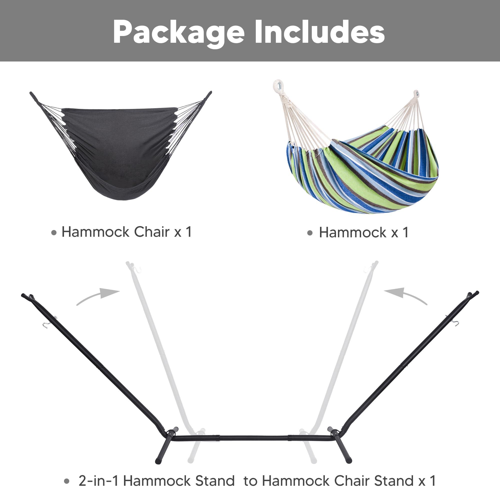 SUNCREAT 2-in-1 Convertible Backyard Fabric Hammock with Stand, Large Hammocks for Outside, Patent Pending, Light Green Stripes - Image 4