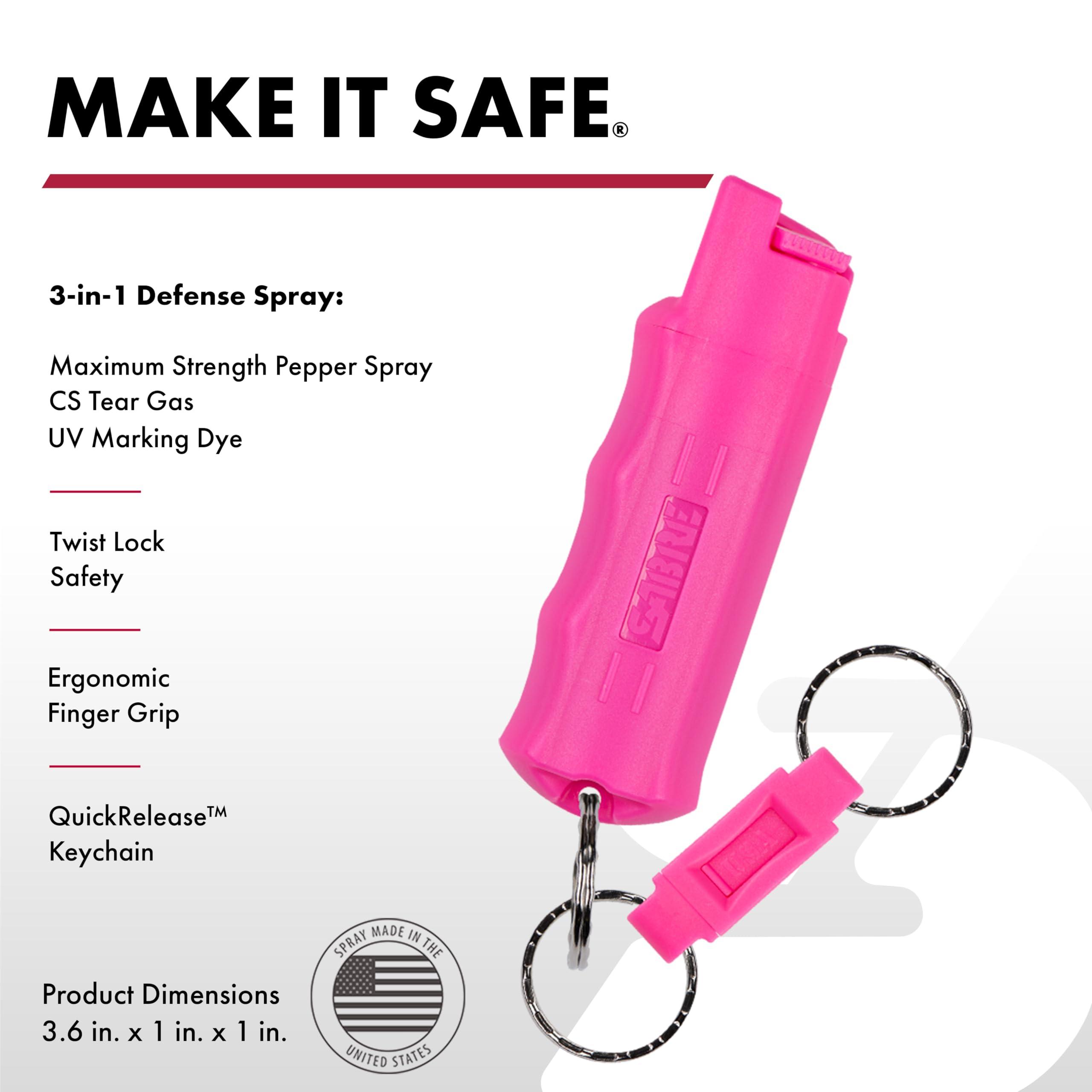 SABRE Defense Spray, 3-in-1 Formula Contains Max Strength Pepper Spray, CS Military Tear Gas & UV Marking Dye, Quick Release Key Ring for Easy Carry, Finger Grip for More Accurate Aim, 0.54 fl oz - Image 2