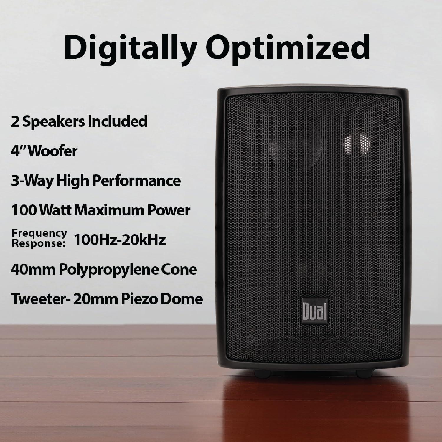 Dual Electronics LU43PB 4" 3-Way High Performance Outdoor Indoor Wired Speakers | Effortless Set Up | Home, Pool, Patio, Garage Use | Weather Resistant | Expansive Stereo Sound Coverage | Black - Image 3