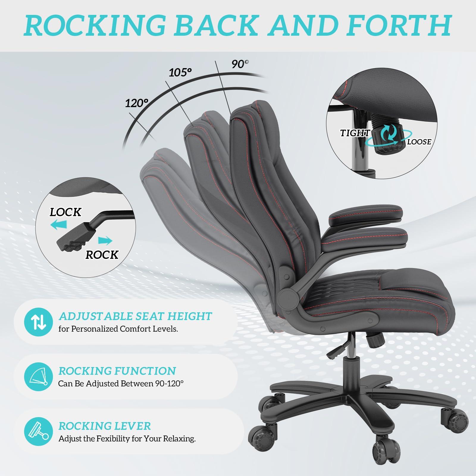 GYI High Back Executive Office Chair, Big and Tall Office Desk Chair 400LBS with Lumbar Support, Flip-up Armrests, Rubber Wheels, Black - Image 7
