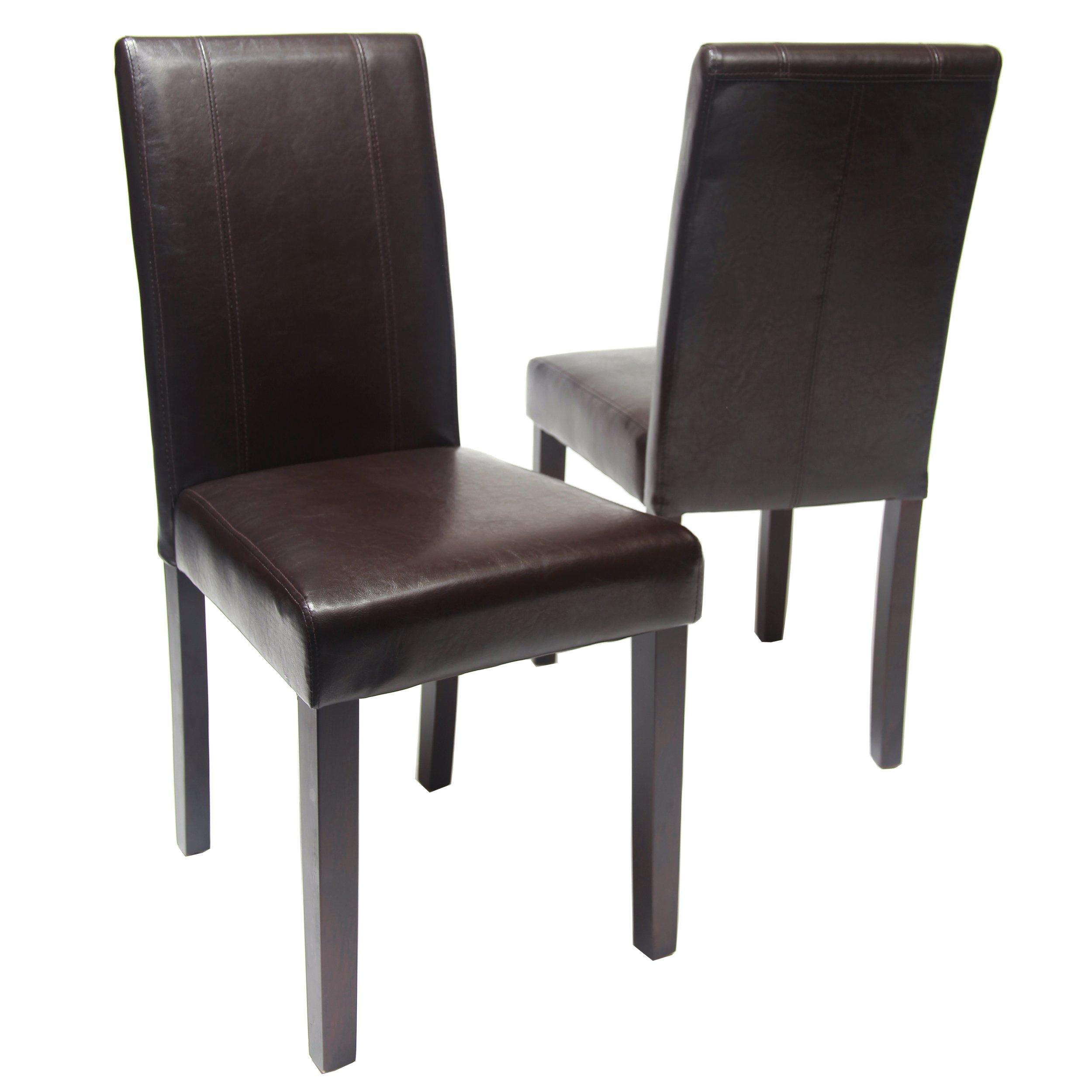 Roundhill Furniture C020BR Urban Style Solid Wood Leatherette Padded Parson Chair, Brown, Set of 2 - Image 3