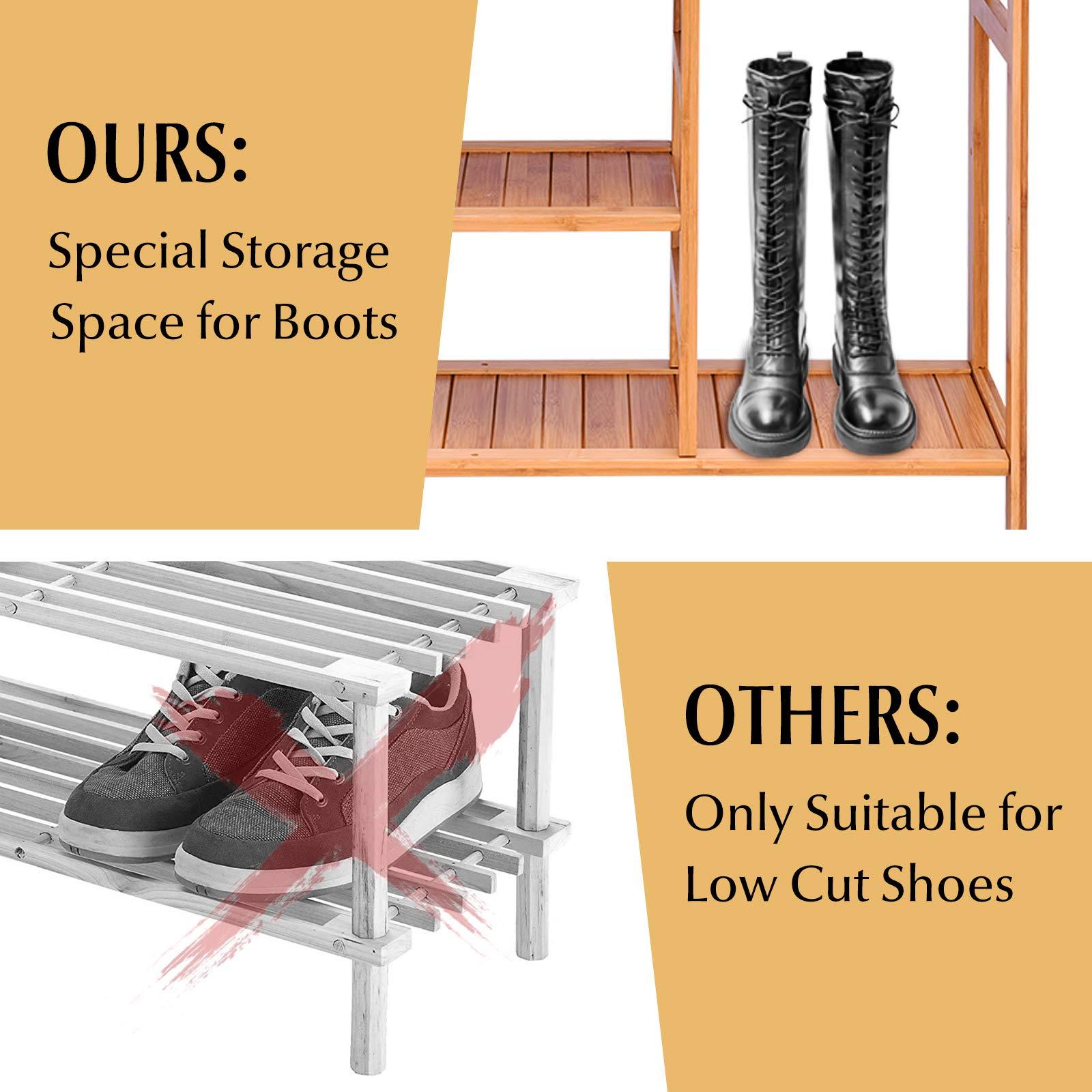 BETTARY 4-Tier Bamboo Shoe Rack, Shoe Shelf Organizer Holds up to 44LBS with Two Rounded Handle for Entryway Kitchen Living Room Closet, Multifunctional Stand Shelf for Footwear Book Flowerpots - Image 4
