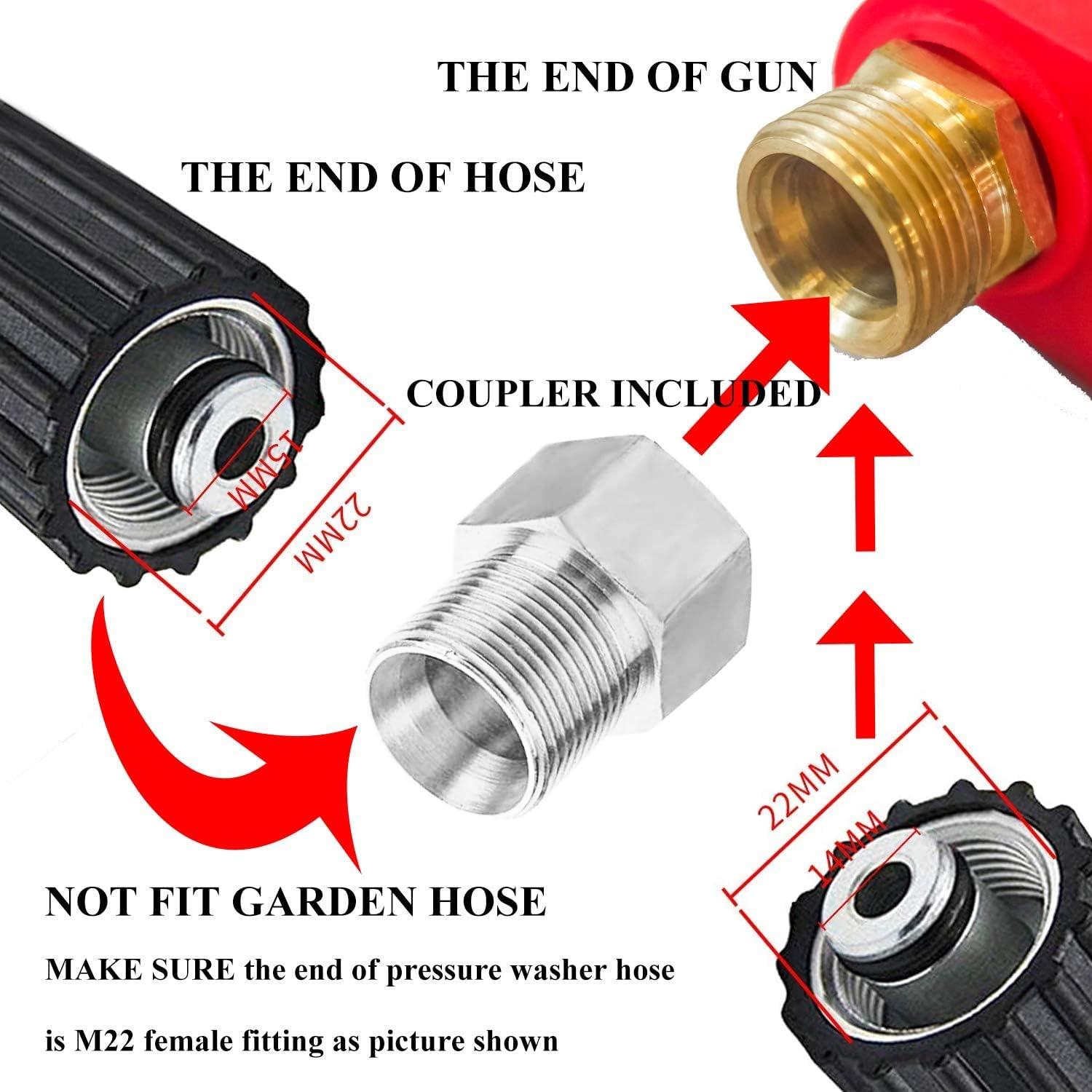 Hourleey Pressure Washer Gun, Red High Power Washer Gun with Replacement Wand Extension, 5 Nozzle Tips, M22 Fittings, 40 Inch, 5000 PSI - Image 5