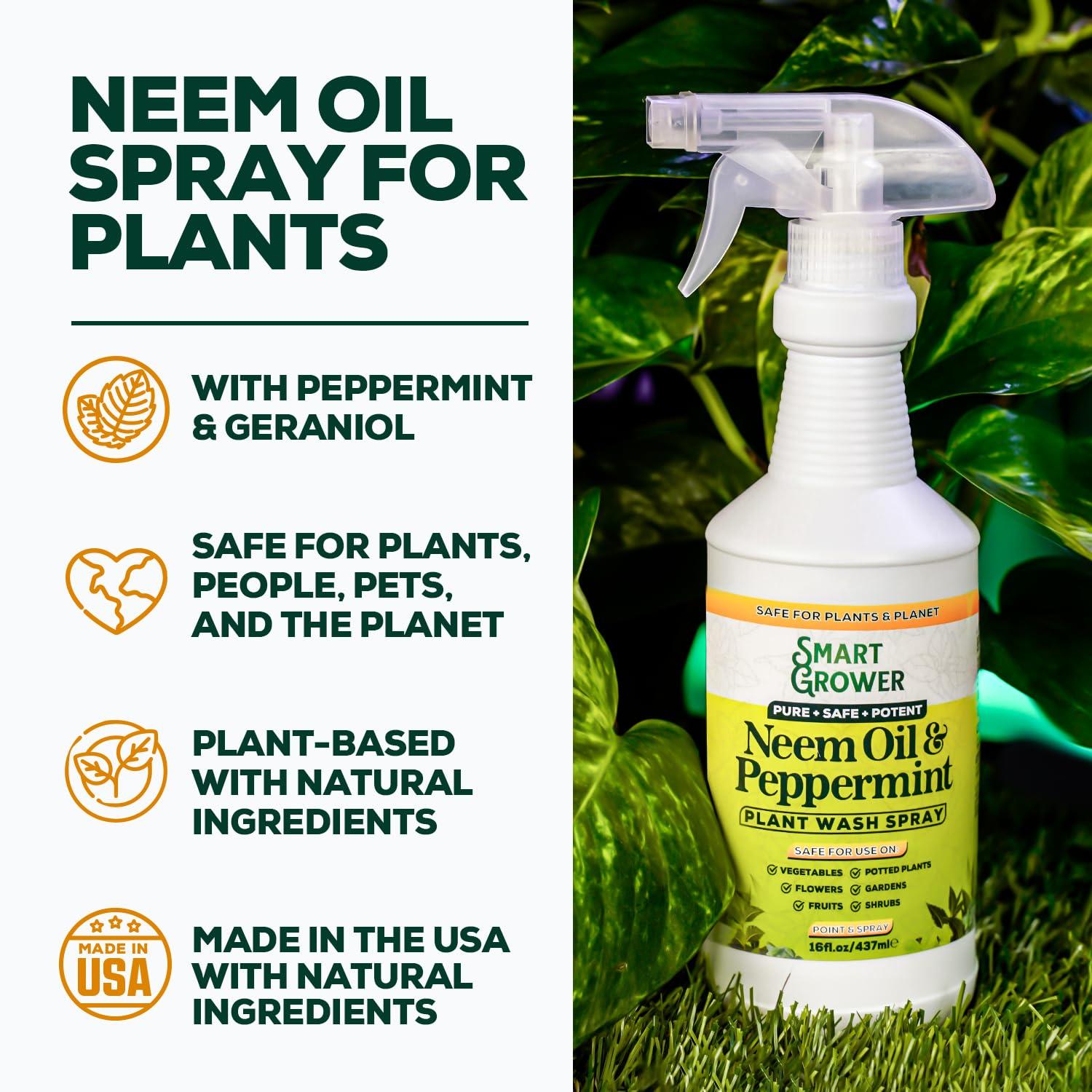 Neem Oil Spray for Plants with Peppermint Oil, Natural Plant Wash Made for Indoor and Outdoor Plants Smart Grower 16oz Easy Ready to Use Spray - Image 2