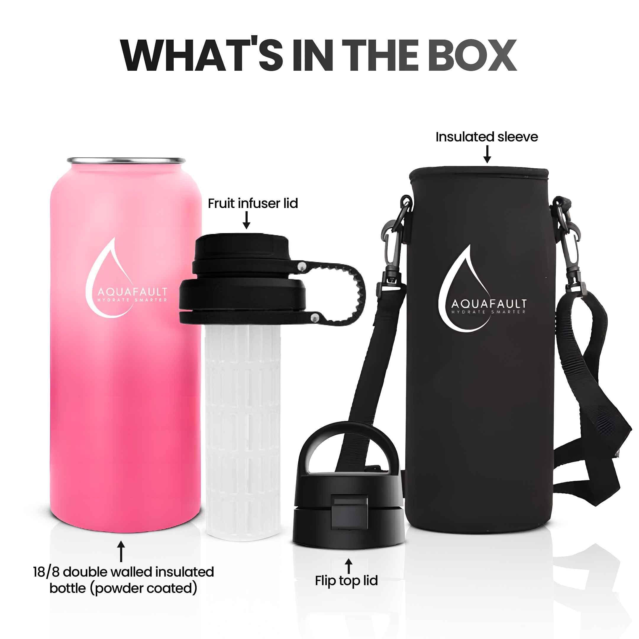 Aquafault 32oz Stainless Steel Fruit Infuser Water Bottle – BPA-Free, Leak-Proof, Easy to Clean, Reusable Sports Bottle for Gym, Travel & Outdoor Use (Black, Ocean Blue, Flamingo Pink) - Image 5