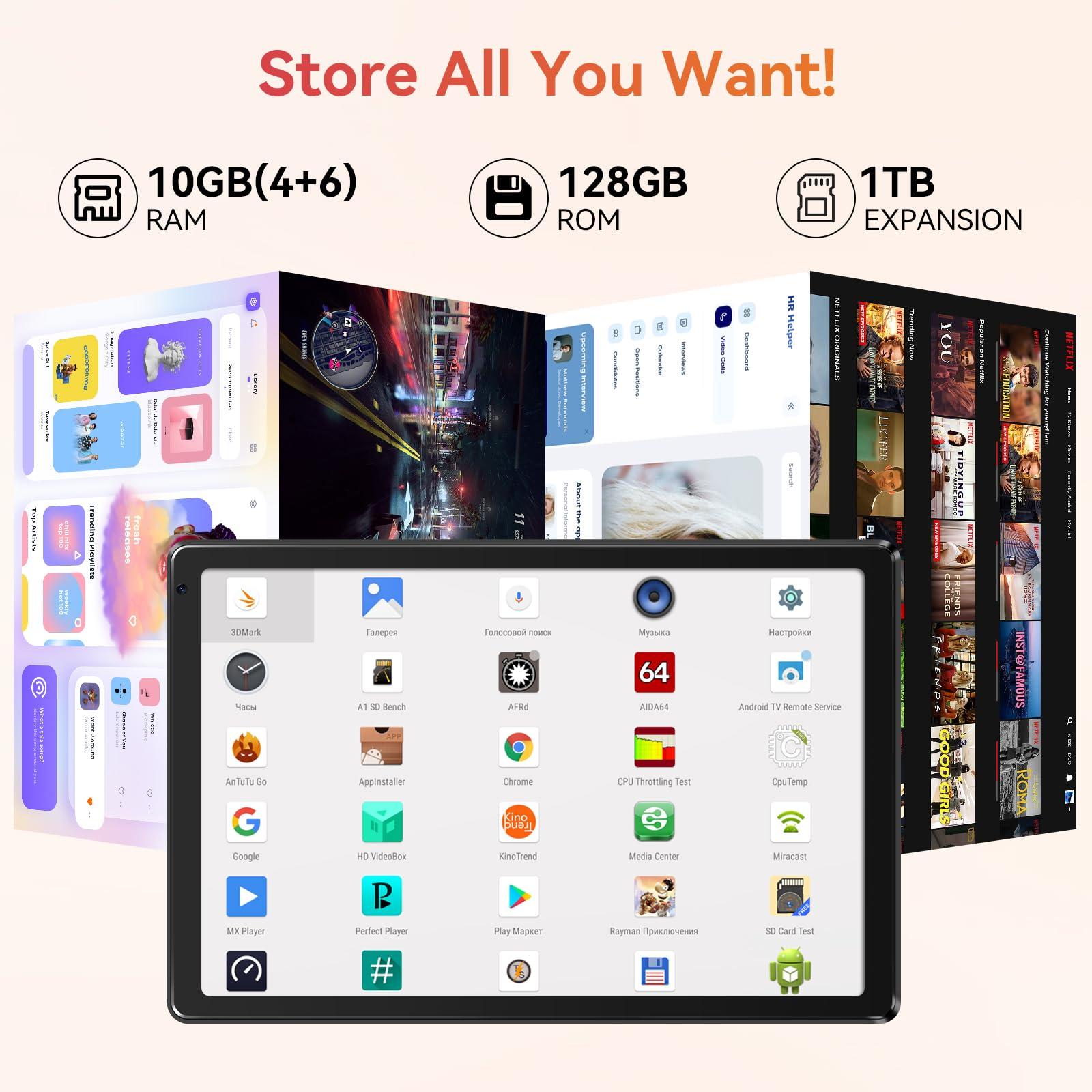 Tablet,10.1" Android Tablet with Octa-core Processor 10GB RAM 128GB ROM HD IPS Touchscreen 8H Battery, Wi-Fi 6, BT 5.0, Dual Camera, Google Tablets 2025 - Image 3