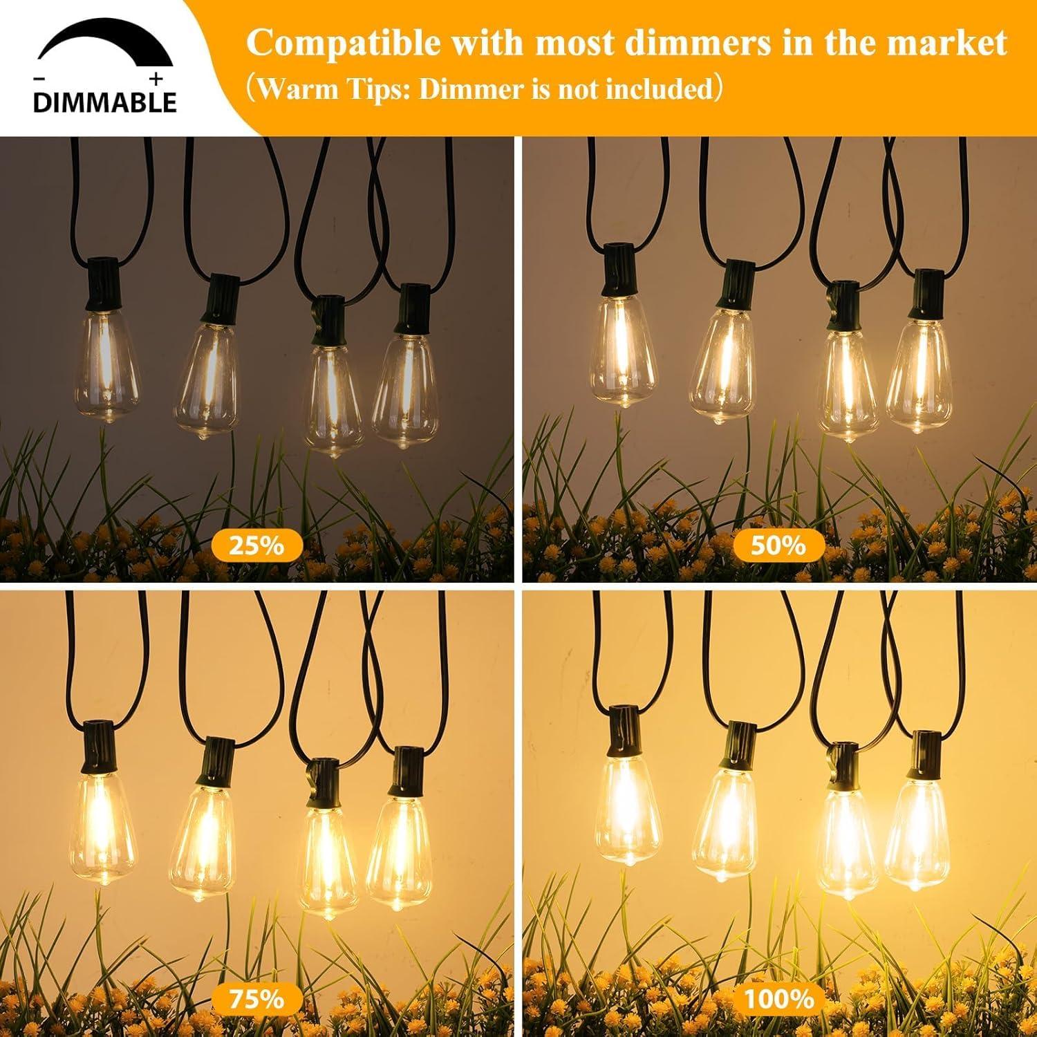Brightever LED Outdoor String Lights 100FT with 52 Shatterproof ST38 Vintage Edison Bulbs, Outside Hanging Lights Waterproof for Patio, Porch, Deck, Garden, Backyard, Balcony, Green Wire - Image 6