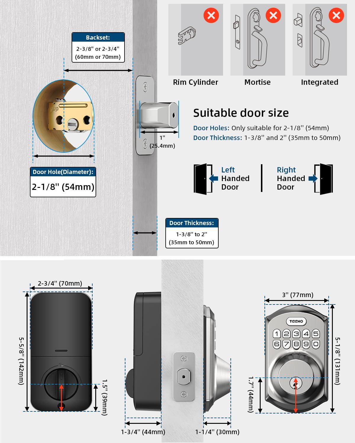 TEEHO TE001 Keyless Entry Door Lock with Keypad - Smart Deadbolt Lock for Front Door with 2 Keys - Auto Lock - Easy Installation - Satin Nickel - Image 5