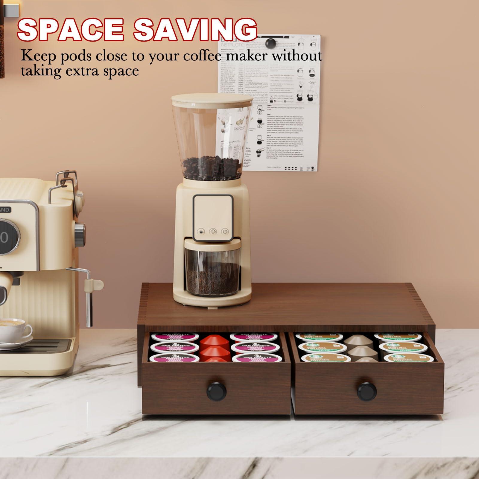 K Cup Holder, Wooden K Cup Organizer Box for Counter, Tea and Coffee Pod Storage Drawer Coffee Maker Stand, 30 Pod Capacity, Walnut Black - Image 4