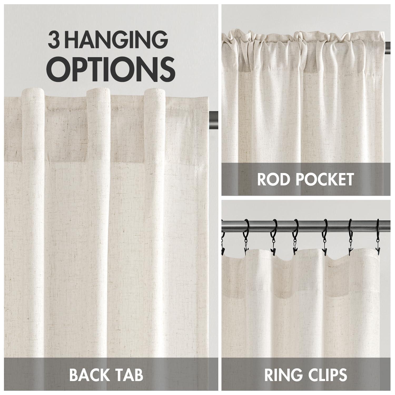 MIULEE Non-See-Through Privacy Linen Curtains 2 Panels, Light Filtering Window Curtains Farmhouse Textured Back Tab Semi Sheer Drapes for Bedroom Living Room, 52 x 90 Inches Long, Natural White - Image 6