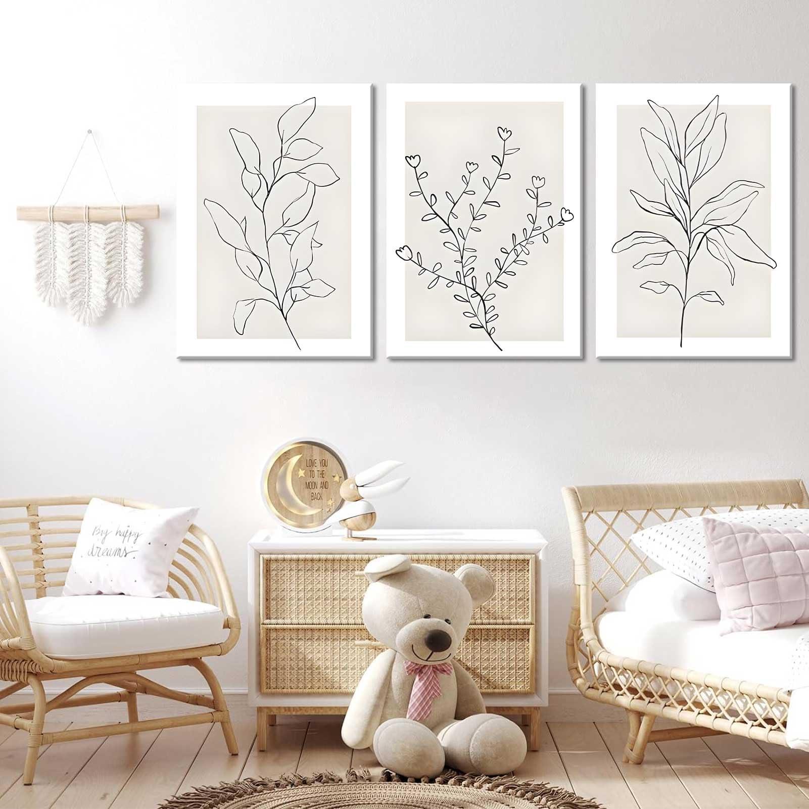 3Pcs Framed Neutral Botanical Wall Art Minimalist Abstract Botanical Line Canvas Posters Prints Modern Beige Boho Plant Paintings Wall Decor Pictures for Bedroom Living Room Home Decoration - Image 3
