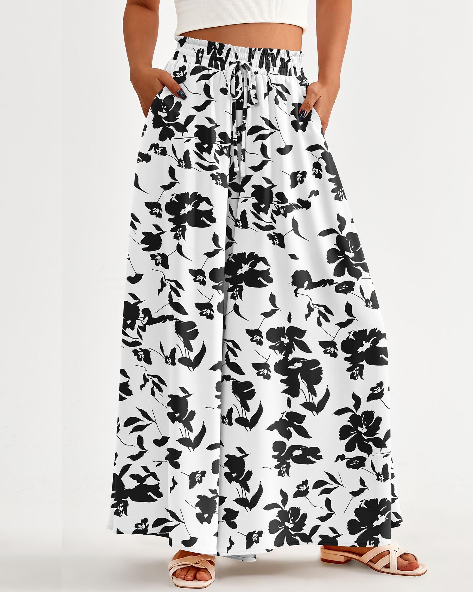 BTFBM Women Casual High Waist Wide Leg Pants Summer Floral Solid Long Palazzo Pants Lounge Beach Trousers with Pocket - Image 2