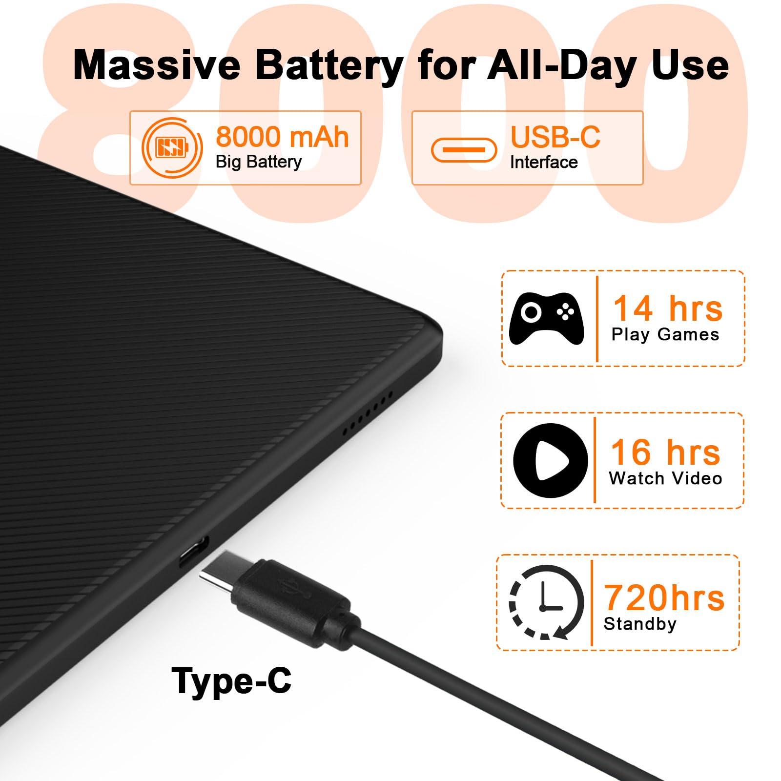 PEICHENG Tablet 11" Android 14.0 with Grey Case, RAM 16GB (4GB+12GB Expansion)+128GB ROM, 5G Wi-Fi, 8000 mAh, 5MP front/13MP Back Camera, Octa Core T606 1.6GHZ (Tablet+case) - Image 4
