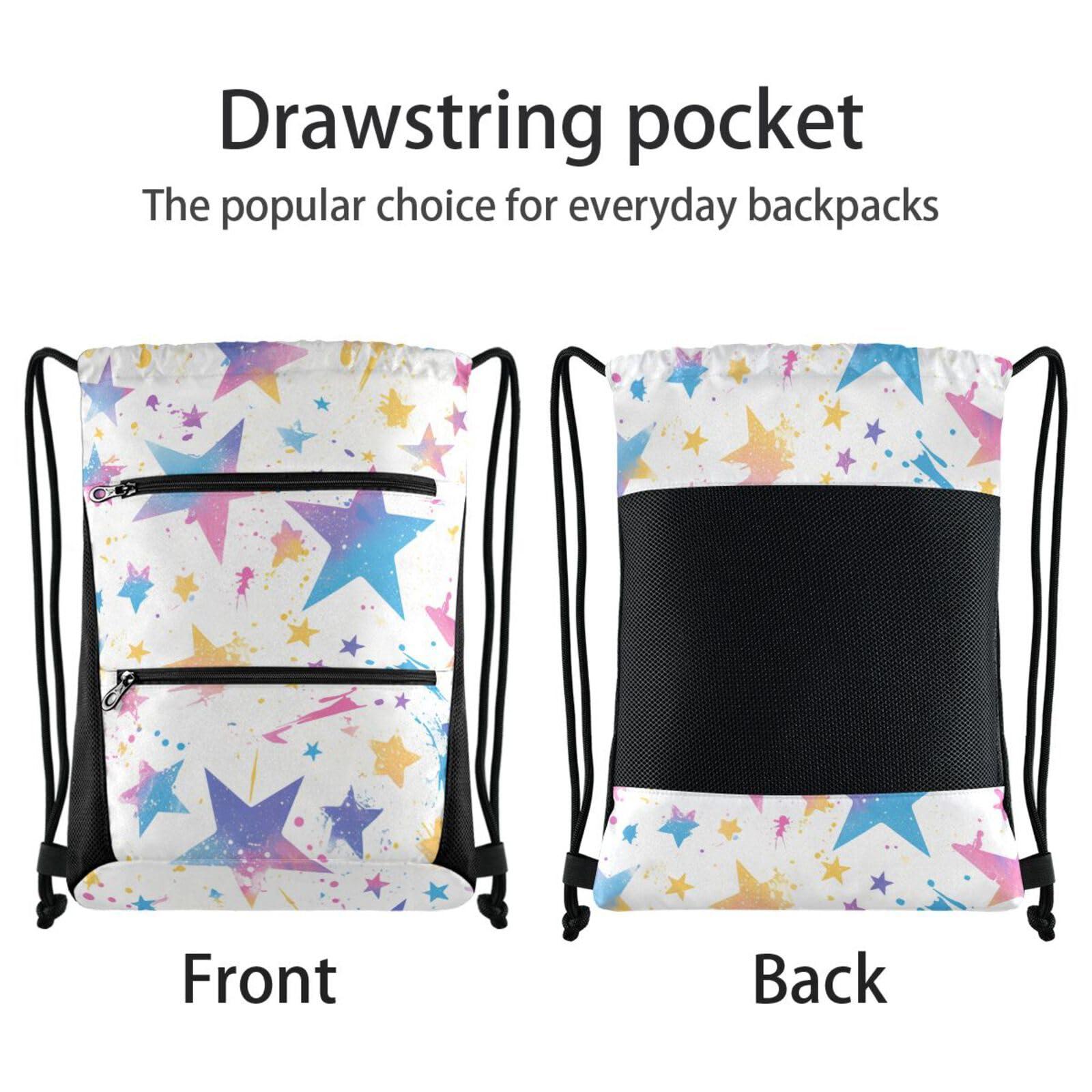 FRODOTGV String Backpack With Zipper Pockets Portable Sackpack for Adults Men Women Party Hiking, Spray Paint Rock Star - Image 3