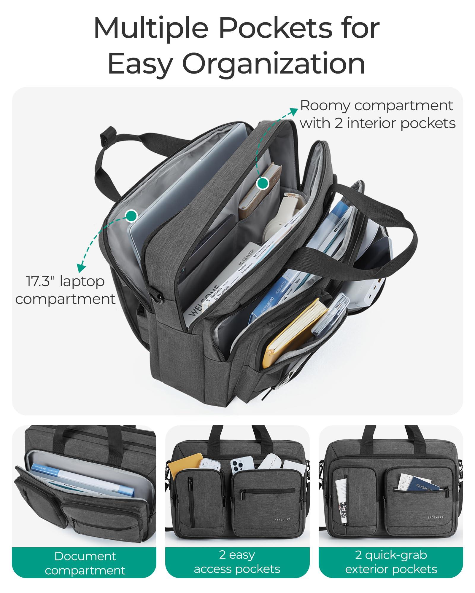 BAGSMART 3 In 1 Laptop Bag for Men, Computer Briefcase 17.3 Inch Laptop Water-Repellent Shoulder Bag, Computer Bag Business Travel Office, Black - Image 3