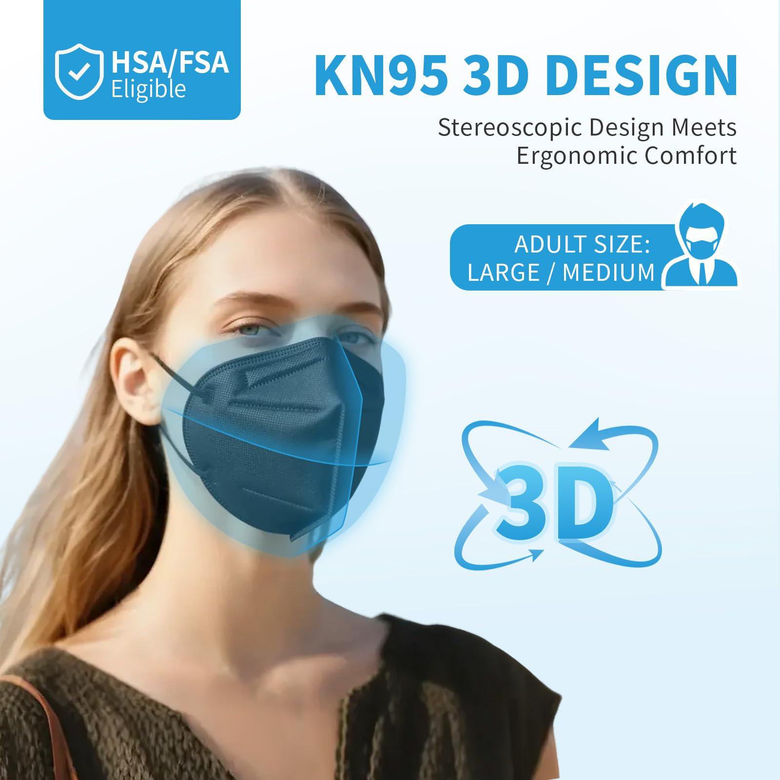 akgk KN95 Face Mask 50 PCS, Breathable Protection Masks, Individually Wrapped, 5-Ply KN95 Black Masks, Cup Dust Safety Masks - Image 3