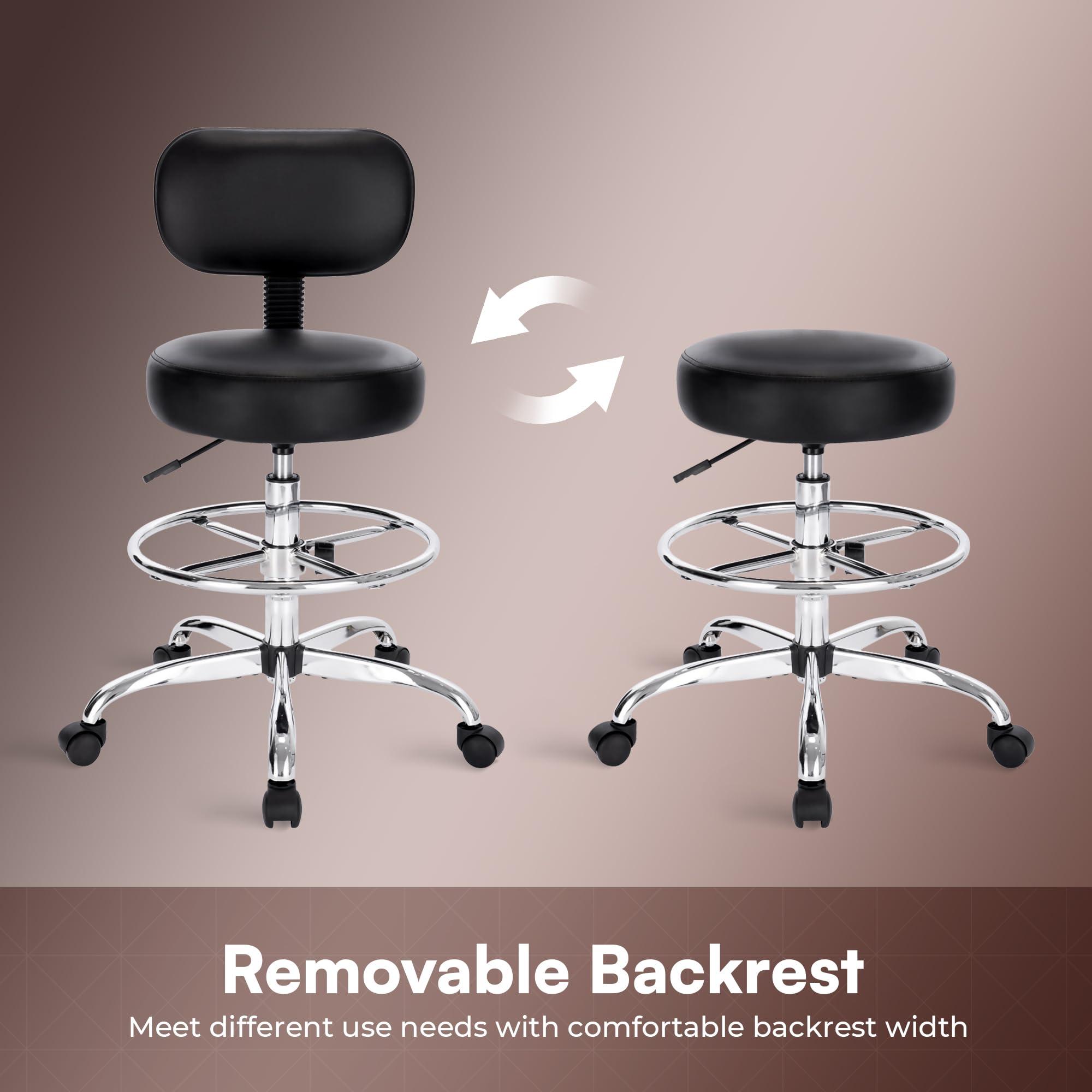 SUPERJARE Drafting Chair with Back, Adjustable Foot Rest Rolling Stool, Multi-Purpose Office Desk Chair, Thick Seat Cushion for Home Bar Kitchen Shop - Black - Image 5