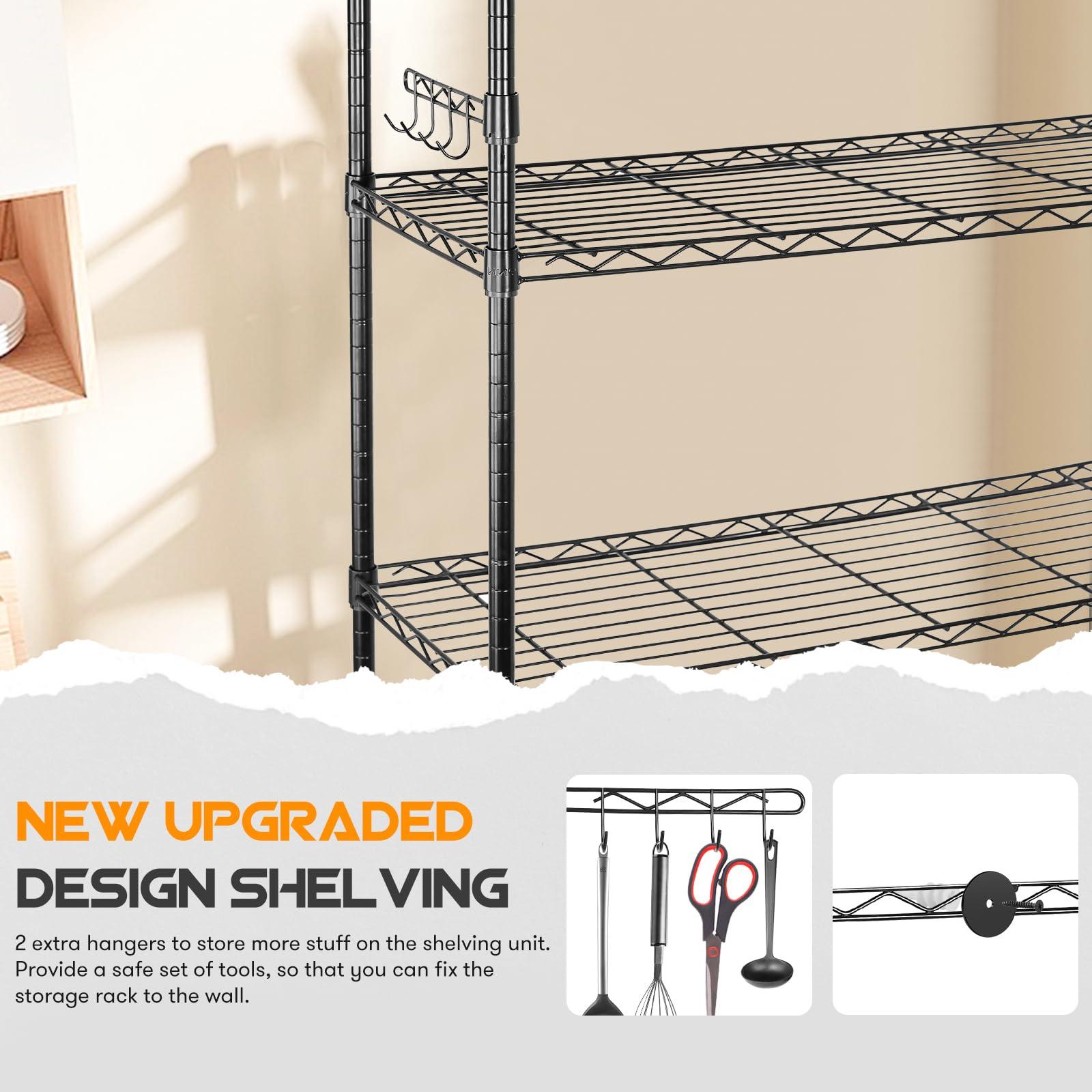YNN Storage Shelves,1750Lbs 5 Tier Heavy Duty Metal Rolling Shelving Unit with Wheels & 8 Hooks, Adjustable Garage Wire Rack for Kitchen, Bathroom,Industrial,Pantry(36" W x 14" D x 72" H,Black) - Image 6