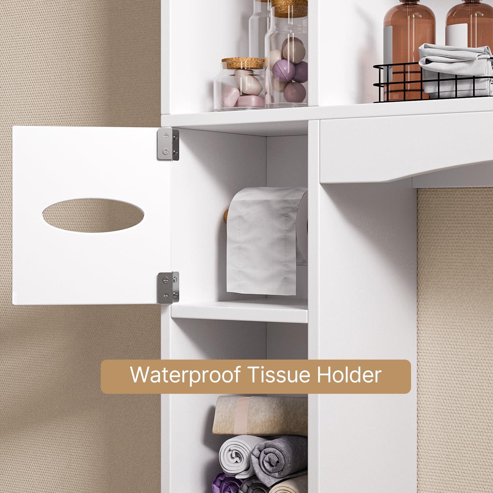 Gizoon Over The Toilet Storage Cabinet, 66''H Over Toilet Bathroom Organizer, Double Door Storage Cabinet Over Toilet, with Paper Holder and Racks, Adjustable Shelf, Bottom Bar, for Bathroom, White - Image 6
