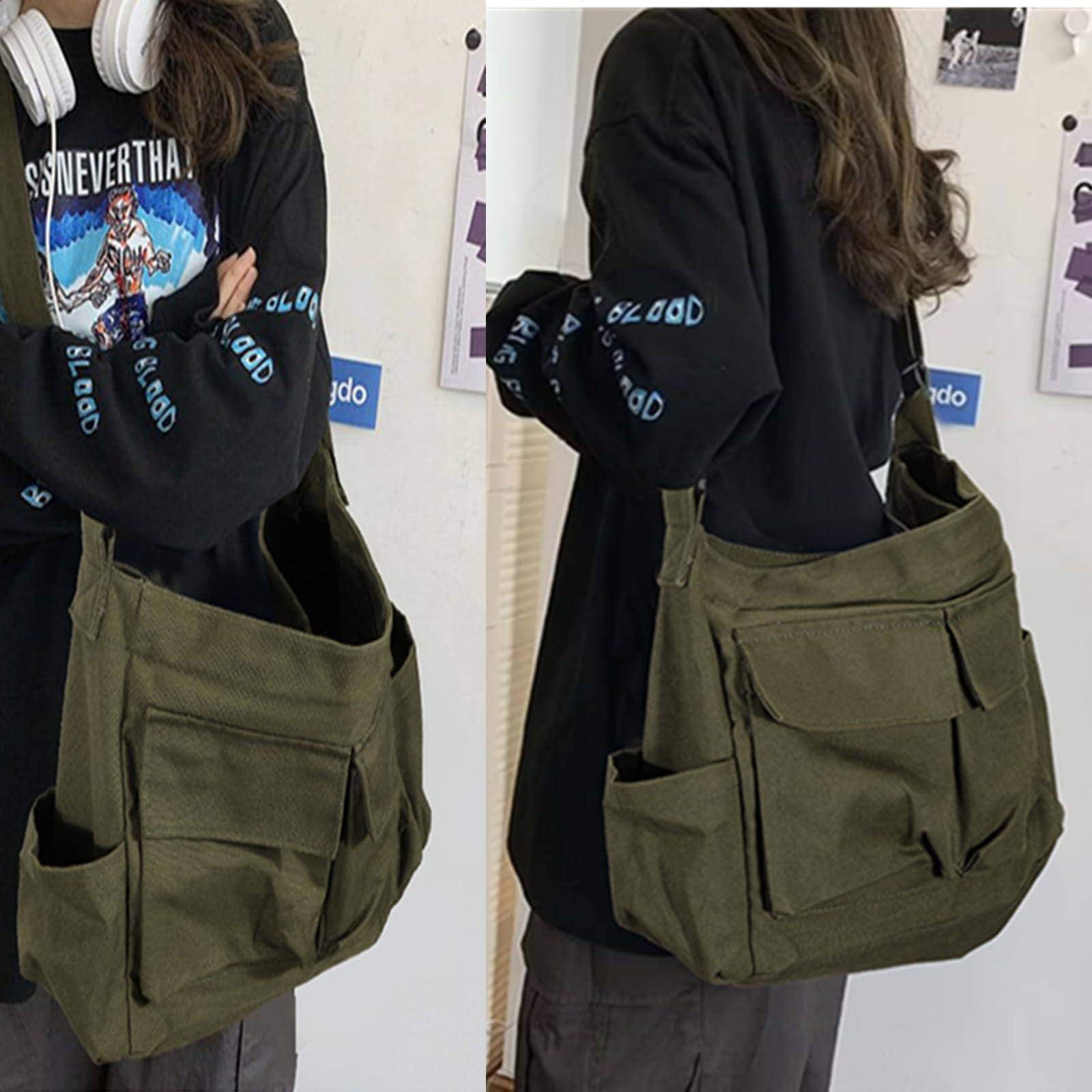 Vintage Canvas Crossbody Messenger Bag with Multiple Pockets and Hook-and-loop Closure, Ideal for School - Image 6