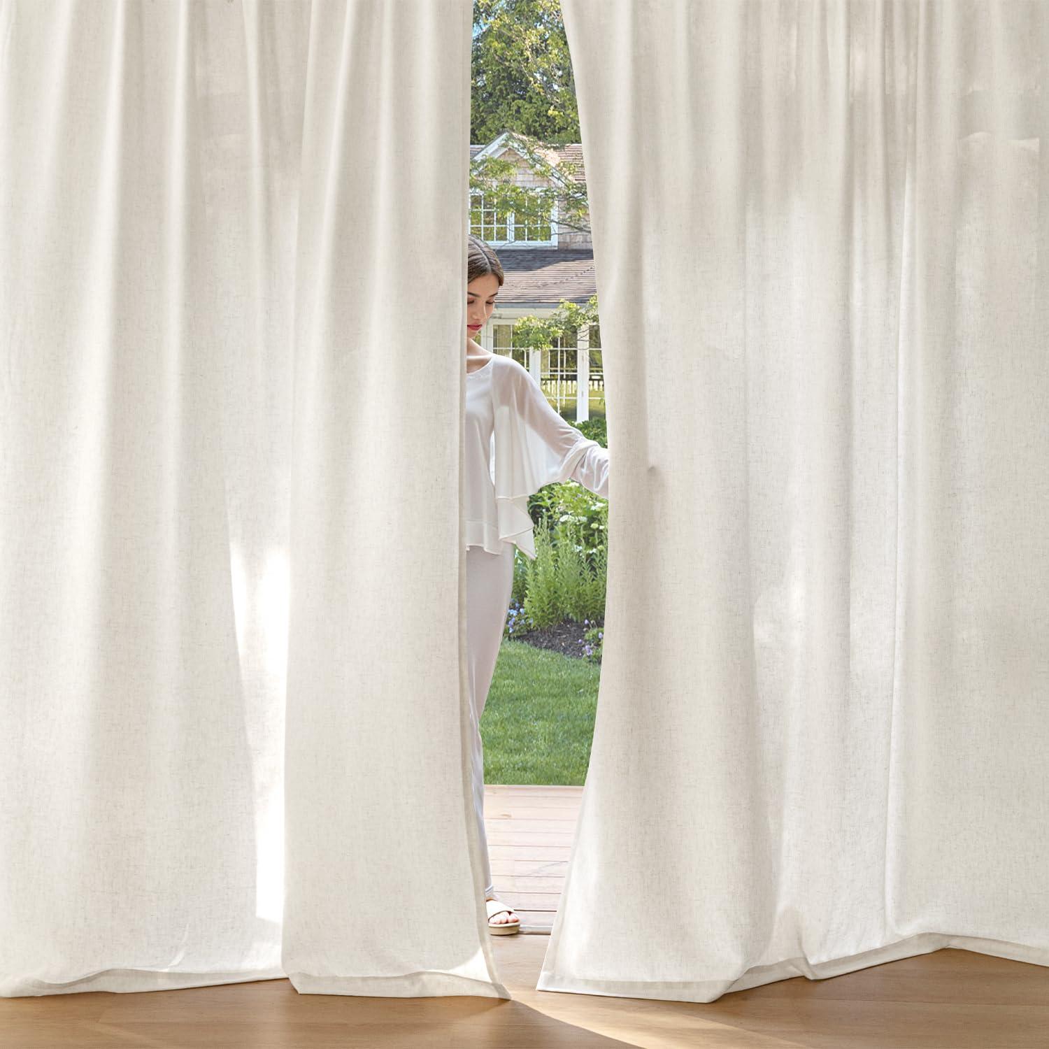 MIULEE Non-See-Through Privacy Linen Curtains 2 Panels, Light Filtering Window Curtains Farmhouse Textured Back Tab Semi Sheer Drapes for Bedroom Living Room, 52 x 90 Inches Long, Natural White - Image 2
