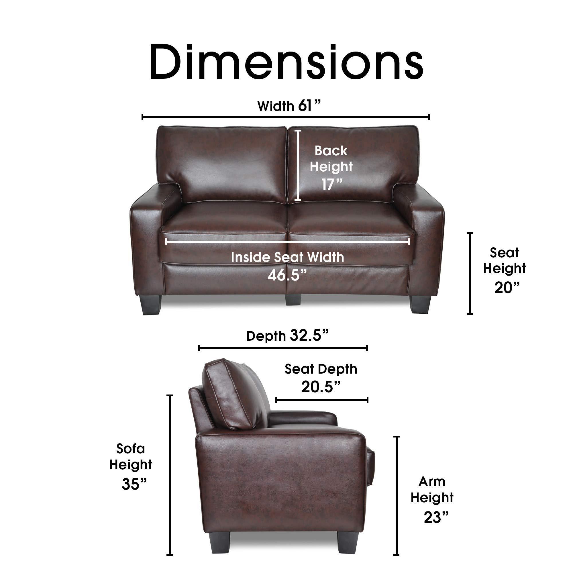 Serta Palisades 61" Track Arm Sofa, Durable Bonded Leather, Soft Pillow Back, Pocket Coil Seat Cushions, Loveseat or Couch for Small Spaces, Living Rooms or Bedrooms, Chestnut Brown - Image 3