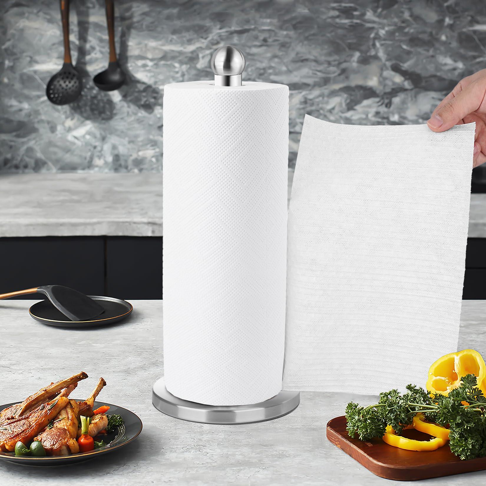 DAWNER Paper Towel Holder Countertop, Freestanding Kitchen Paper Holder Stand, One-Handed Tear, Stainless Steel, Paper Towel Dispenser with Weighted Base for Standard Towel Rolls, Brushed Nickel - Image 2