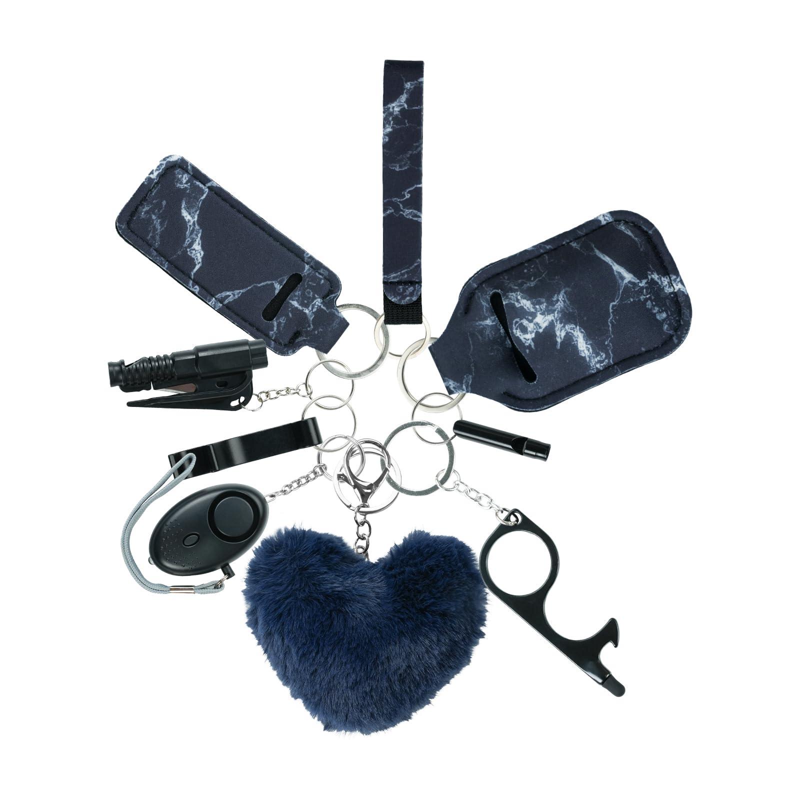 Zesirmay 10PCS Accessories Keychain Set for Women with Safety Alarm Key Chain,Whistle and Wristlet KeyChain Set