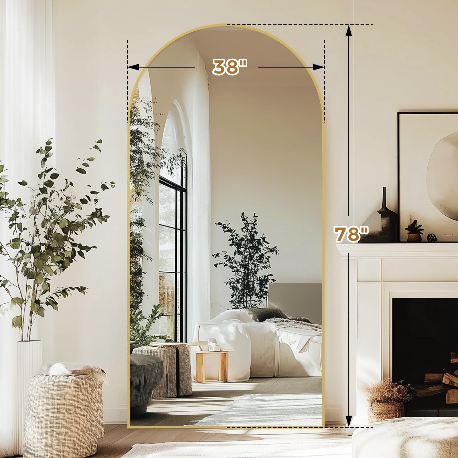ABSWHLM Oversized Full Length Mirror 78x38 Inch - Wall Mounted or Standing Floor Mirror with Aluminum Alloy Frame, Shatterproof Tempered Glass - Modern Mirror for Bedroom, Living Room, Closet, Gold - Image 3