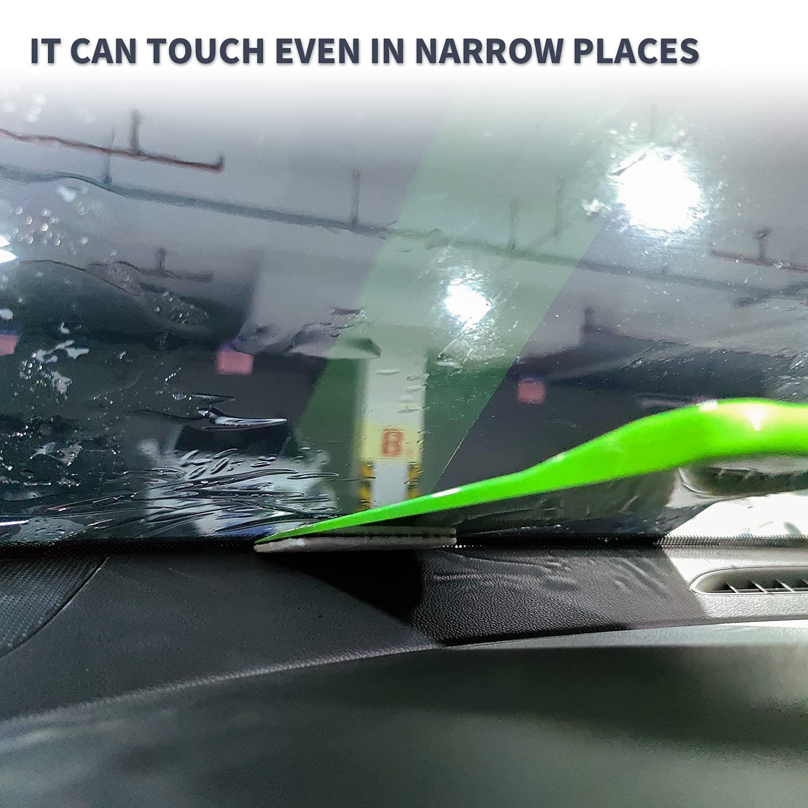 NEWISHTOOL Long Reach Auto Bulldozer Squeegee, Mini Paddle Scrubber for Window Tint Film Installing and Vehicle Windshield/Rear Window Glass Cleaning, 1 PC Bulldozer Tint Tool and 3 PCS Scrub Pads - Image 4