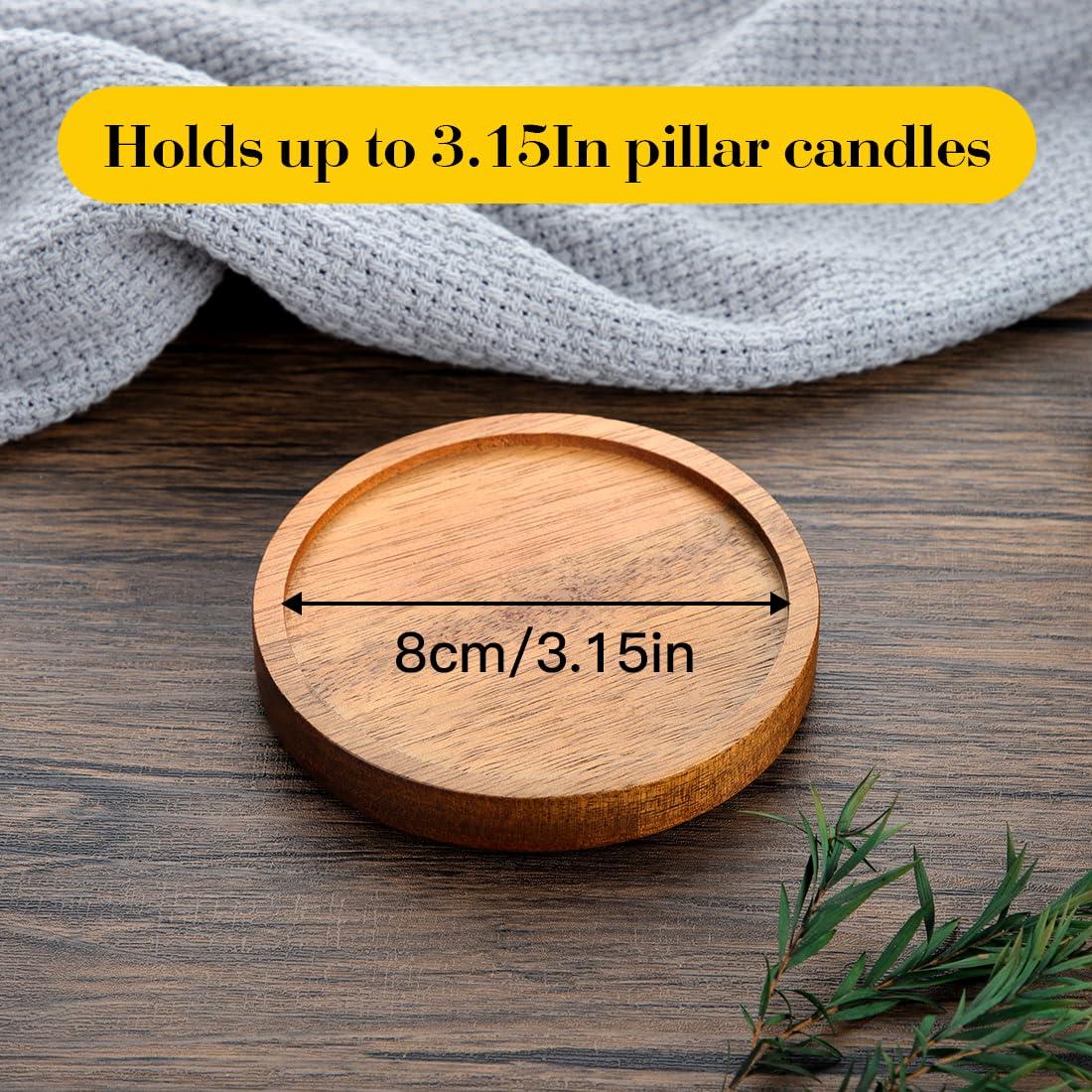 Wood Candle Holder Farmhouse Decor - HALE OTEIR Wooden Pillar Candles Tray for Pillar Floating Candles Set of 4 Round Wooden Plate Pedestal Stand for Coffee Table for Christmas Decor - Image 2