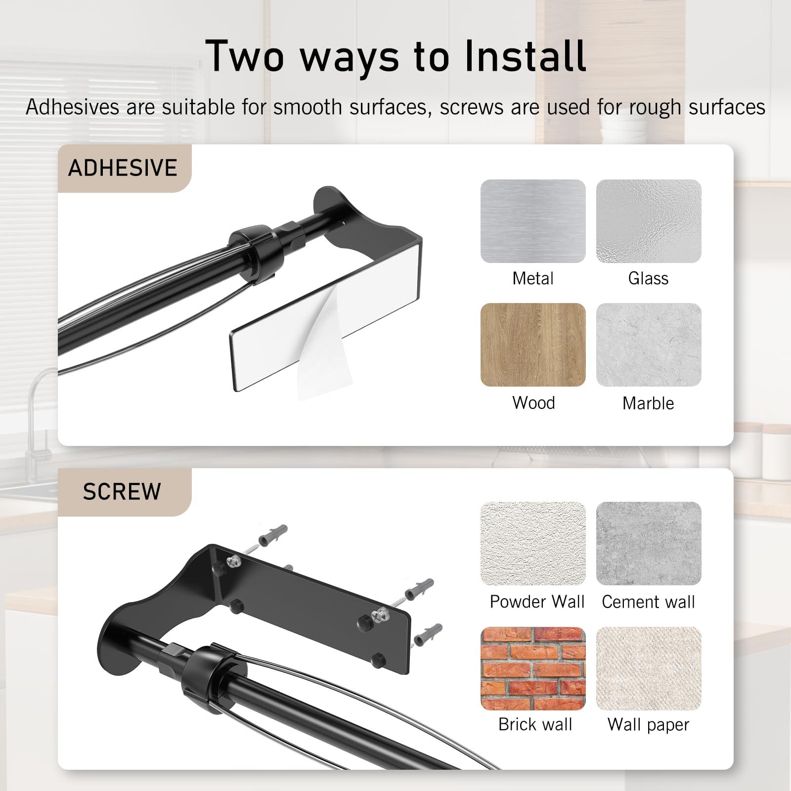 SetSail Paper Towel Holder, Single Hand Operable Paper Towel Holder Under Cabinet with Adjustable Damper Easy Tear Wall Mount Self-Adhesive or Drilled for Kitchen Bathroom, Black - Image 6