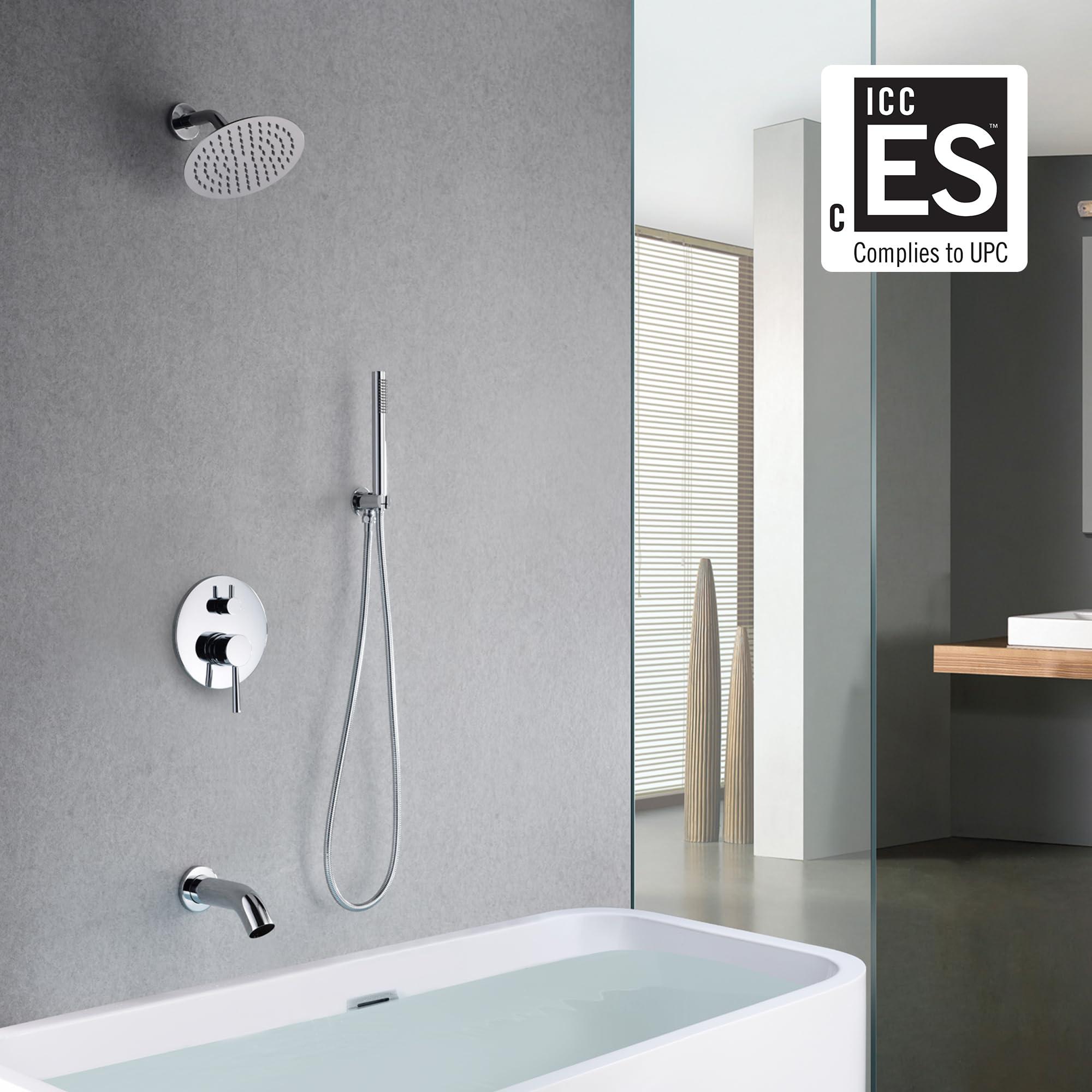 sumerain Rain Shower System with Tub Spout, Tub Shower Faucet Set with 8 inches Shower Head and Hand Shower, Valve Included Chrome - Image 2