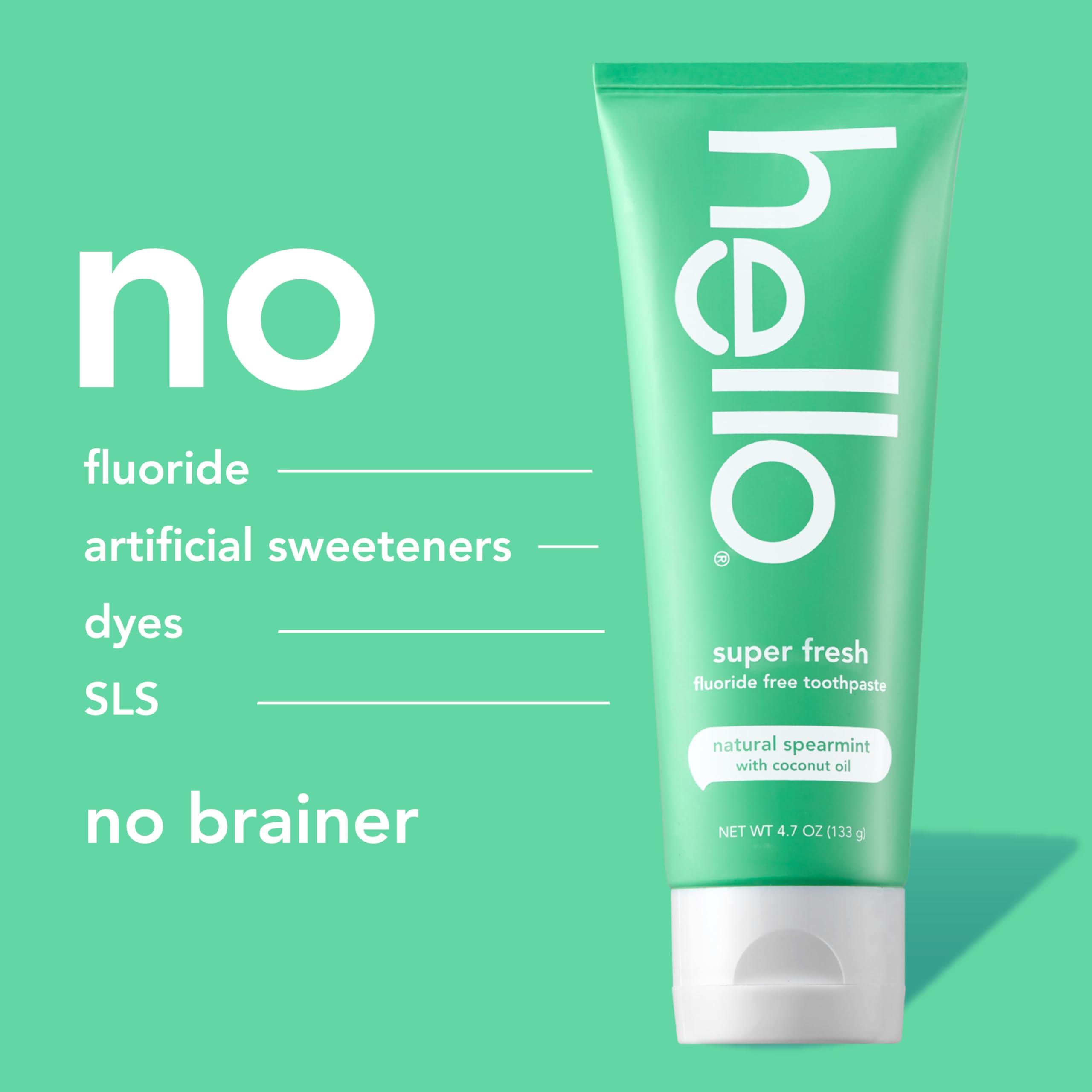 hello Super Fresh Fluoride Free Toothpaste, Toothpaste for Bad Breath, Helps Remove Surface Stains, Natural Spearmint, 3 Pack, 4.7 Oz Tubes - Image 6