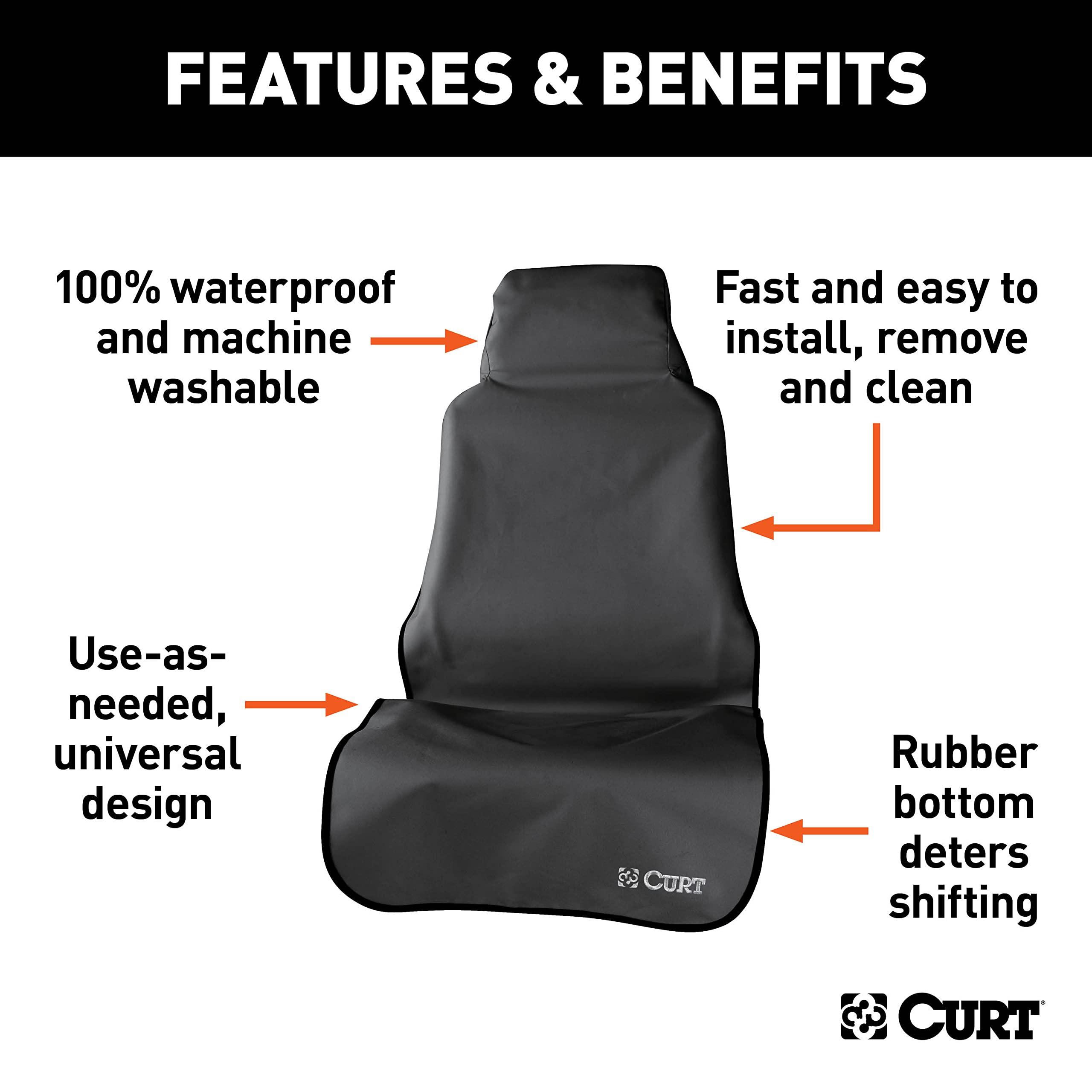 CURT 18501 Seat Defender 58-Inch x 23-Inch Black Waterproof Universal Bucket Car Seat Cover Protector - Image 3