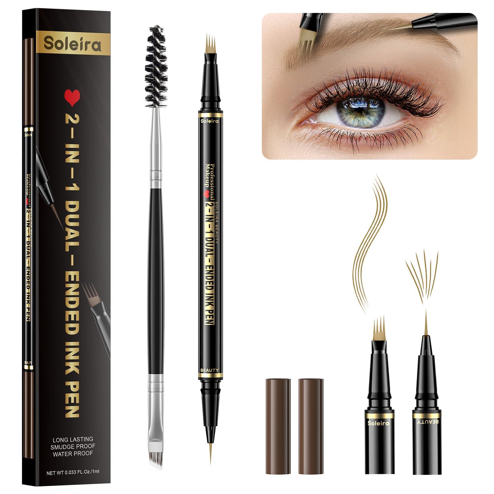 Soleira Waterproof Eyebrow Pencil with 4 Tip Microblading Pen and Dual-ended Brush, for Natural-Looking Brows, Long-Lasting, Blonde