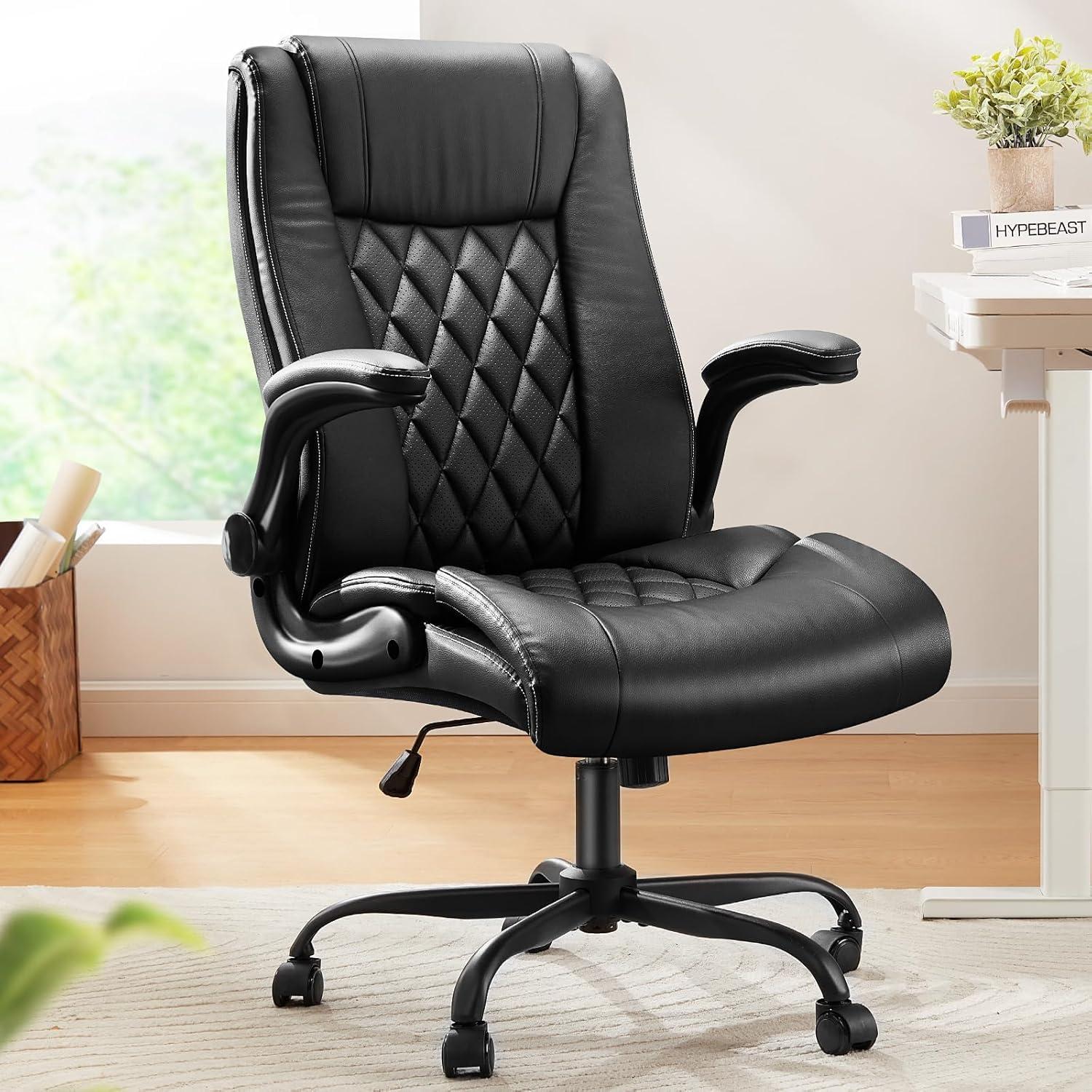 Marsail Executive Office Chair with Flip-up Armrests,PU Leather Ergonomic Desk Chair Height-Adjustable Swivel Rolling Computer Desk Chair,Black - Image 8